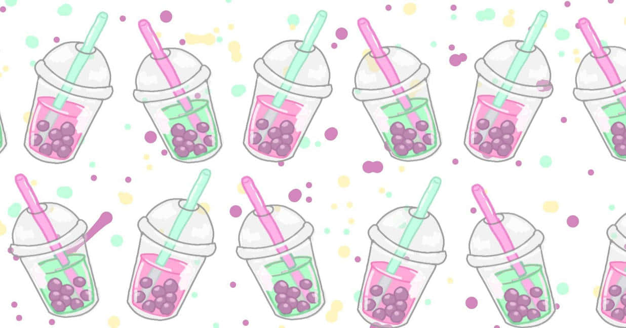 Download Enjoy a Refreshing Pink and Green Boba Tea Wallpaper