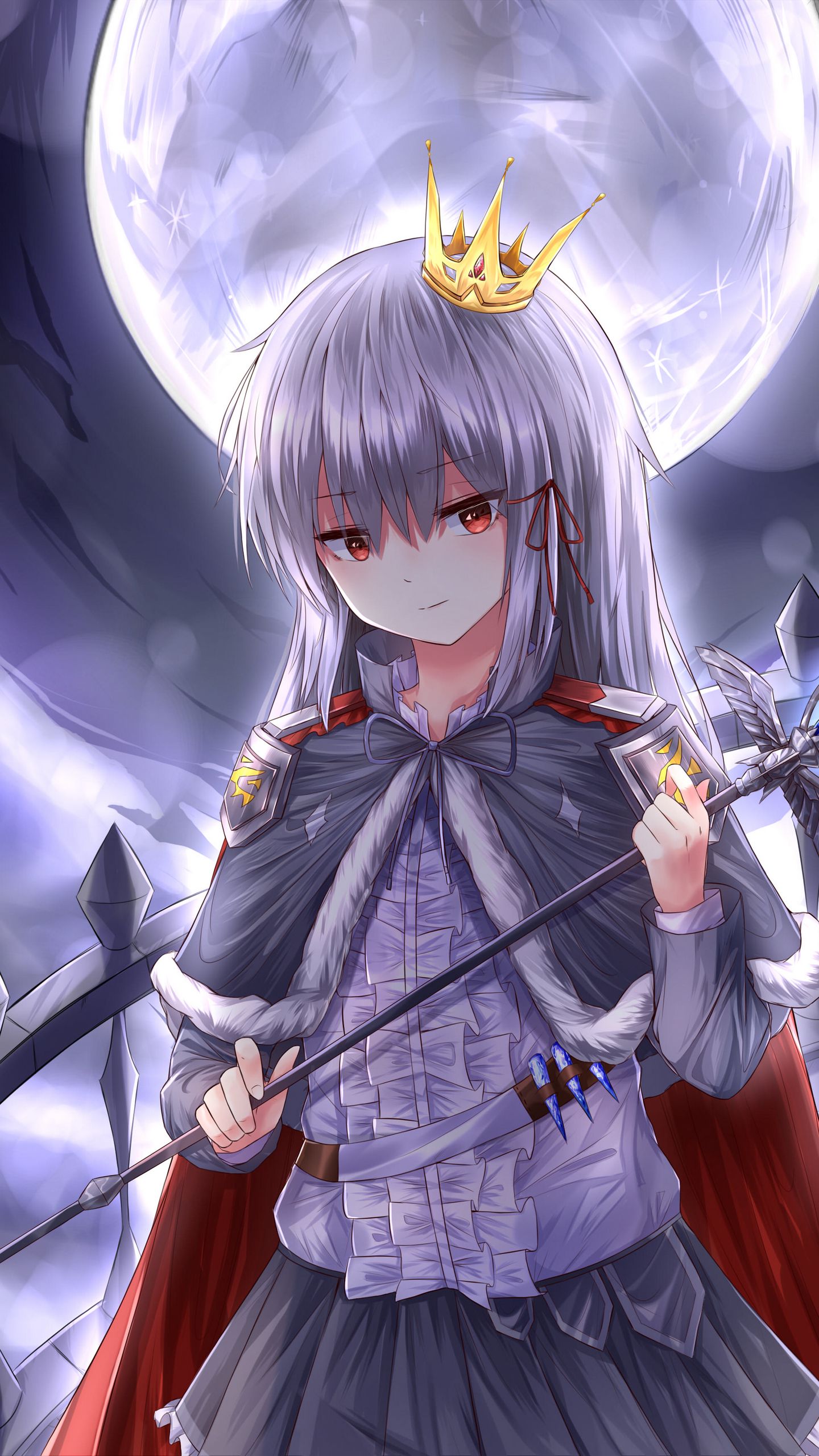 Download wallpaper 1440x2560 girl, queen, crown, staff, anime, art qhd samsung galaxy s6, s7, edge, note, lg g4 HD background