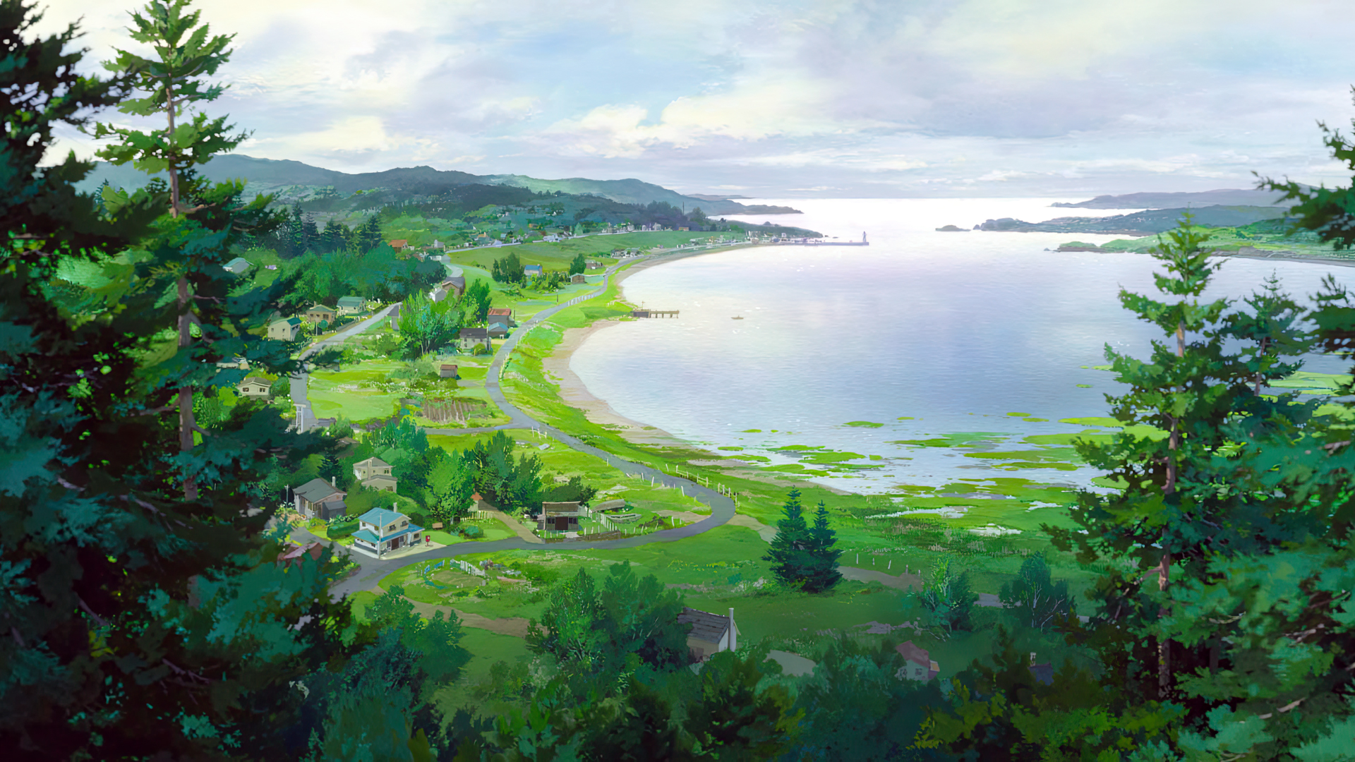 Wallpaper, When Marnie Was There, animated movies, film stills, anime, animation, Studio Ghibli, sky, water, trees, house 1920x1080