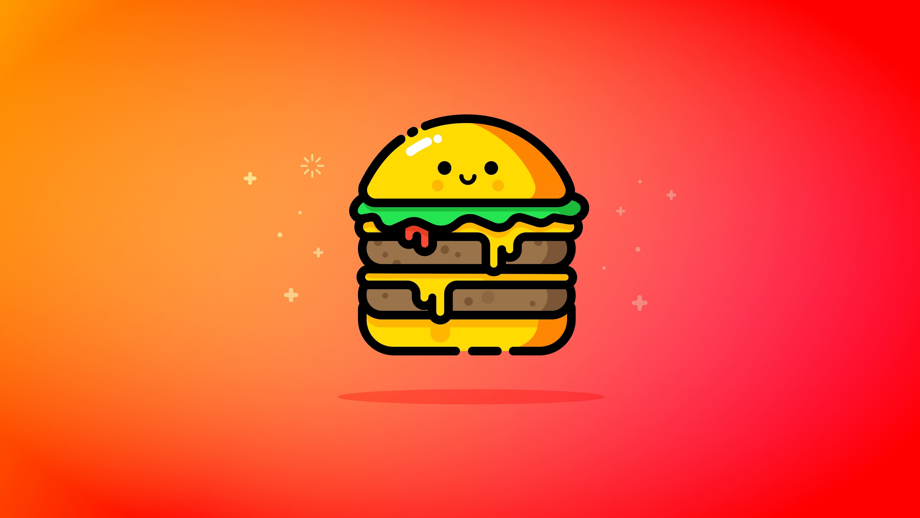 Download wallpaper 3840x2160 cheese burger, orange, smiley, food, minimal 4k wallpaper, uhd wallpaper, 16:9 widescreen 3840x2160 HD background, 14874