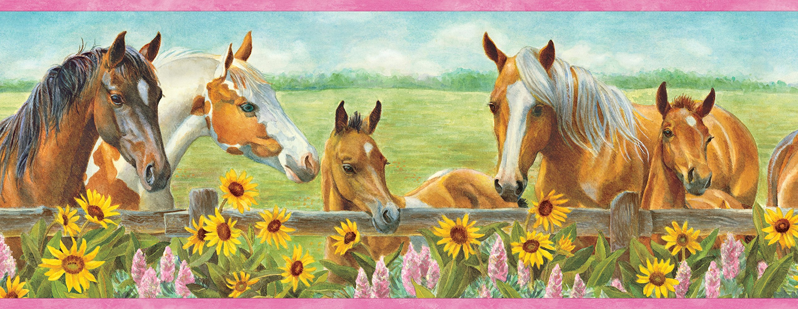 Chesapeake BBC92073B Harmony Horses Sunflowers Portrait Wallpaper Border, Green Hand Tools
