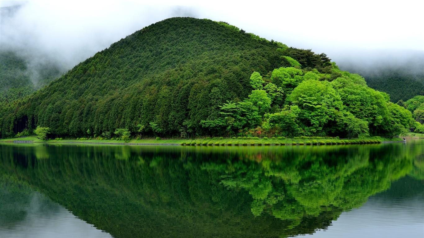 Japan Reflection Green Mountain Nature HD Wallpaper