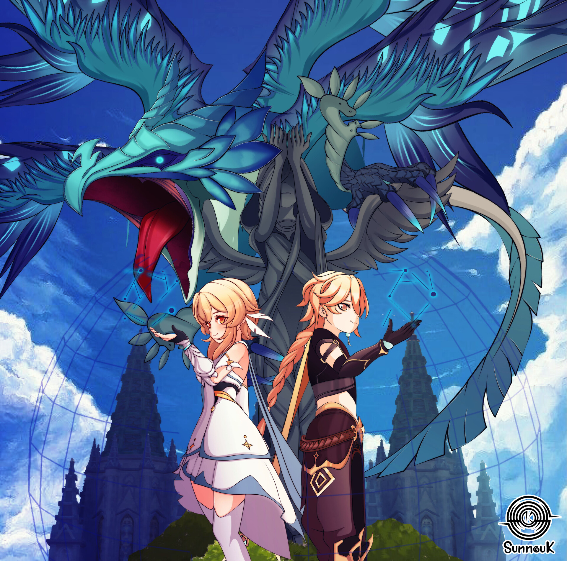 Aether and Lumine / Genshin Impact (Fanart)