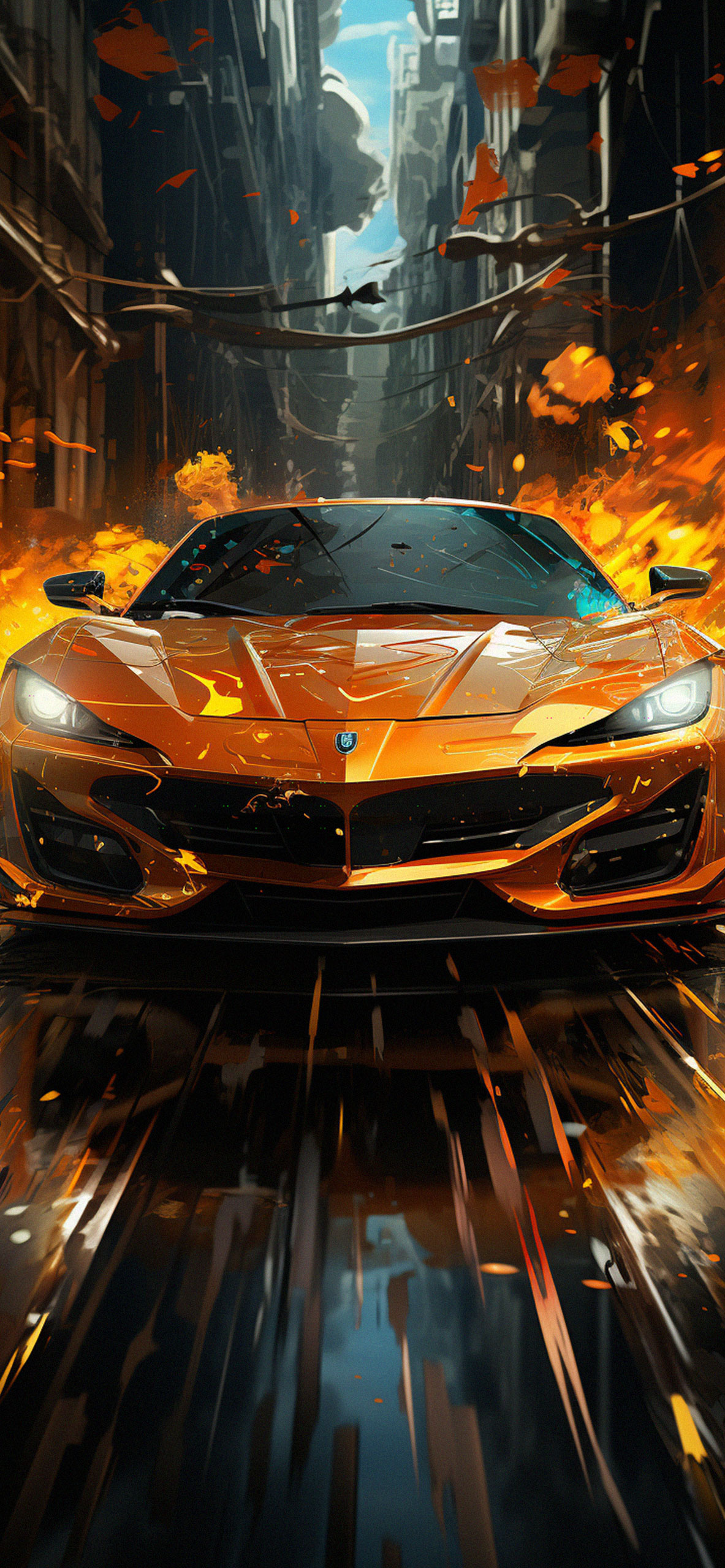 Supercar on Fire Art Wallpaper Wallpaper for iPhone