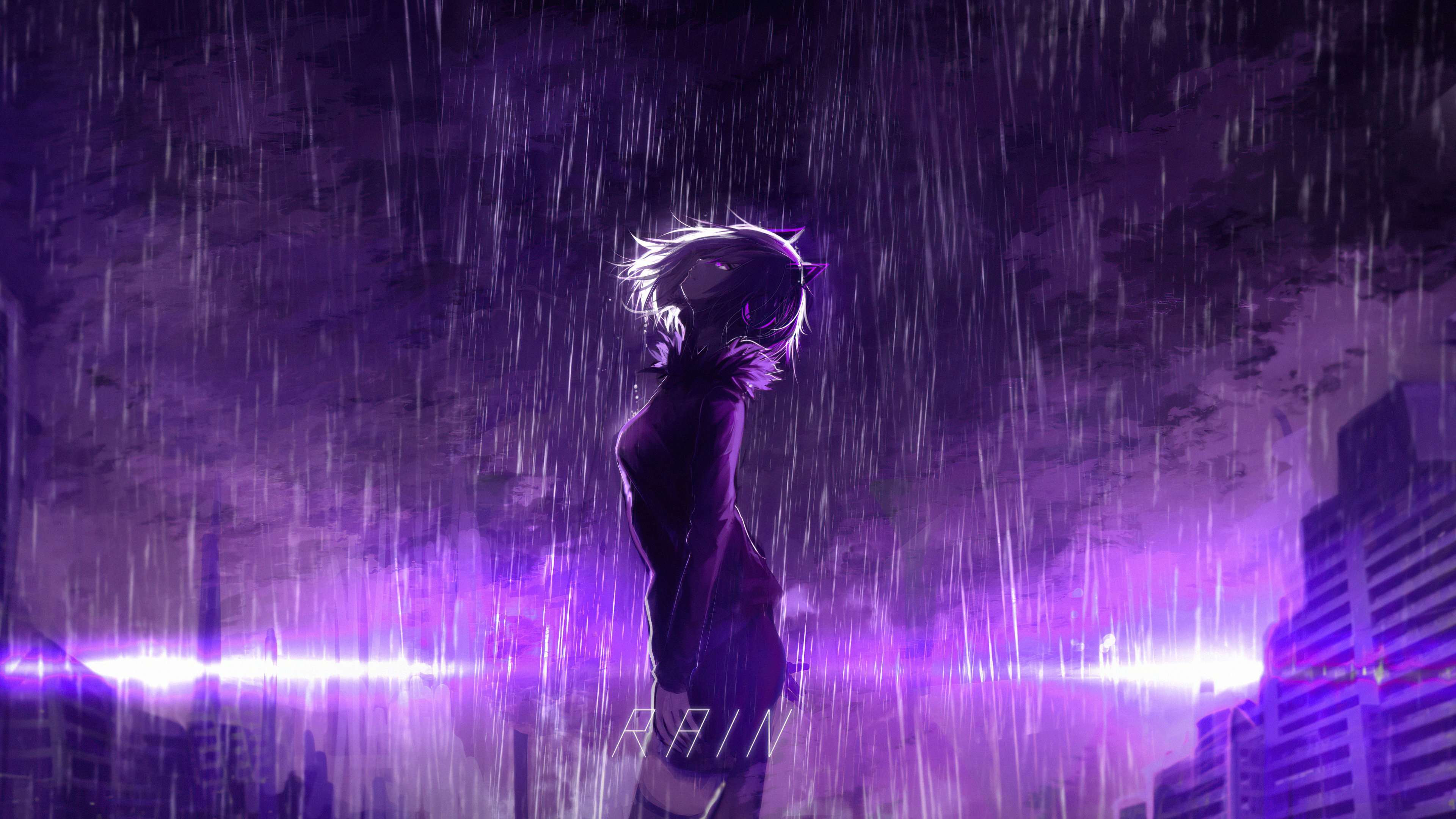 Girl under purple rain Wallpaper 4K for Desktop