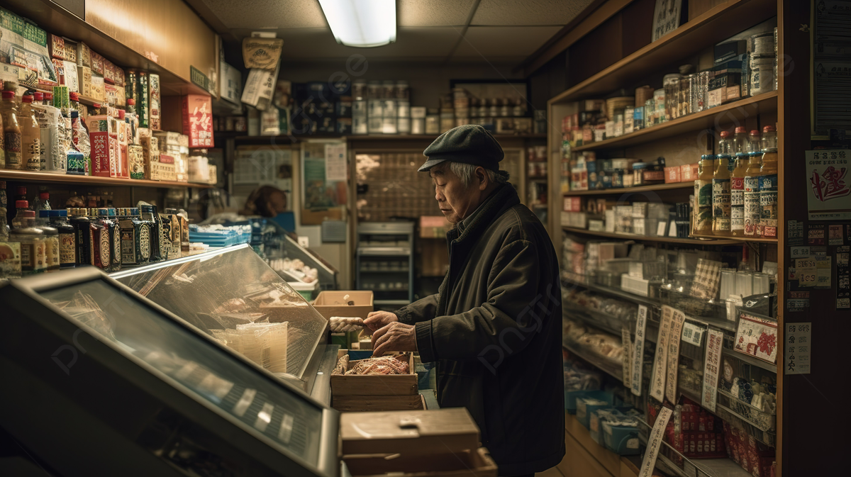 An Old Man Buying Some Food In A Pantry Background, A Clerk Operating A Got At A Convenience Store, HD Photography Photo, Shelf Background Image And Wallpaper for Free Download