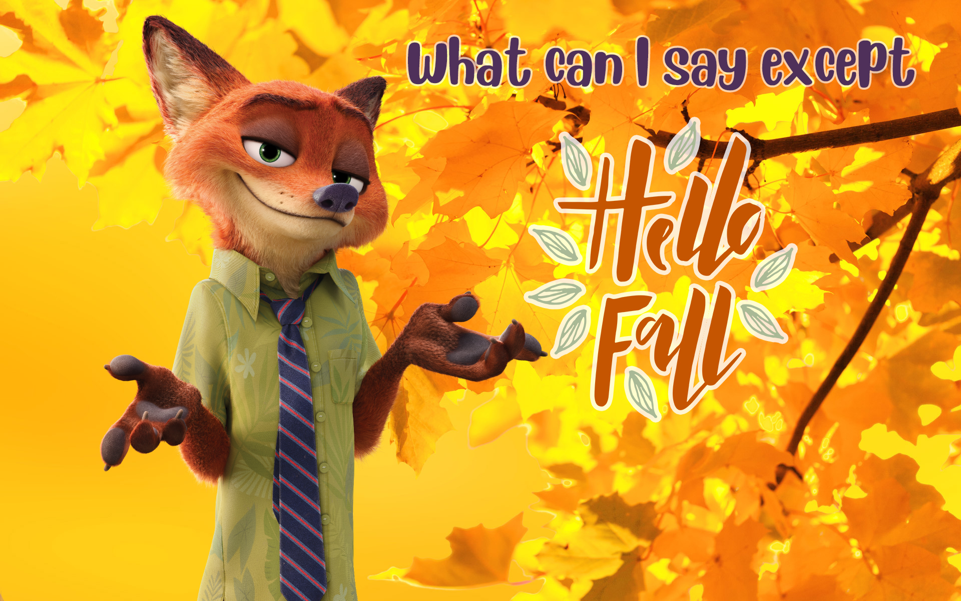 Hello Fall image with cartoon characters