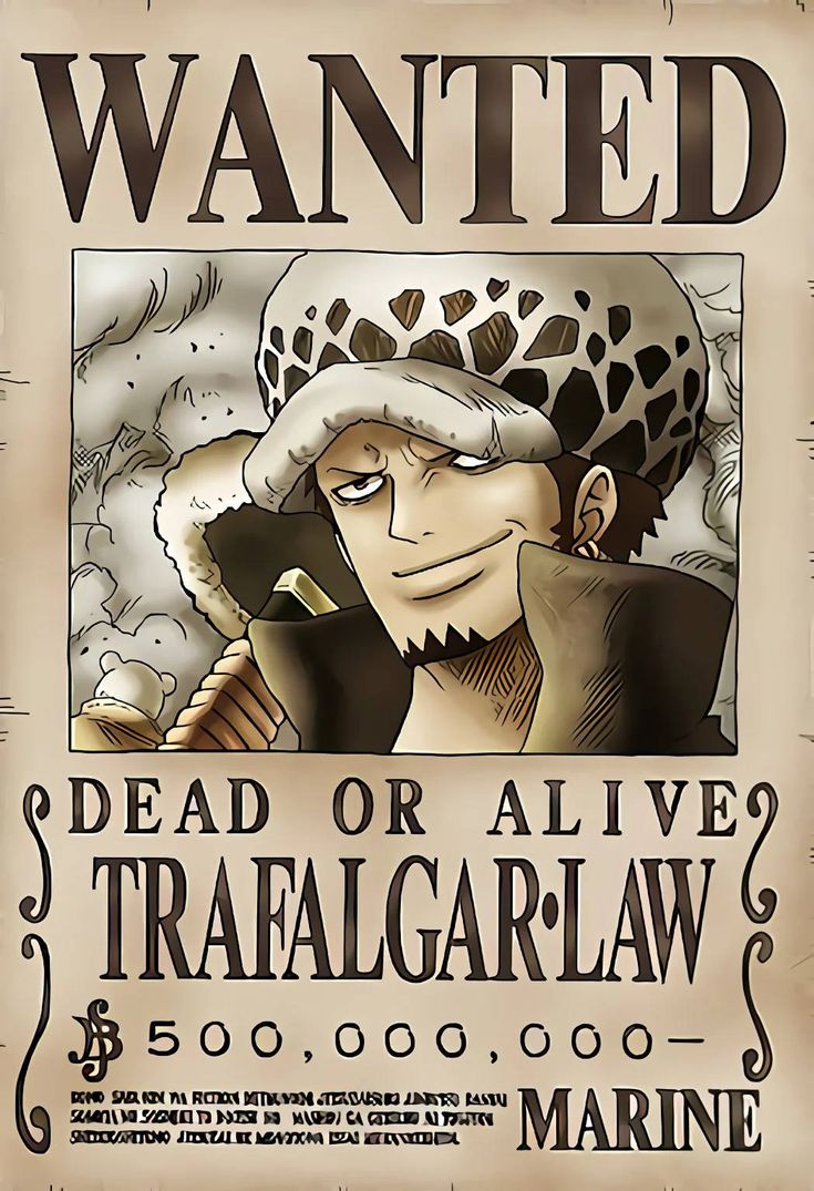Download Trafalgar Law One Piece Original Wanted Poster Wallpaper.. One piece bounties, Trafalgar, Trafalgar law