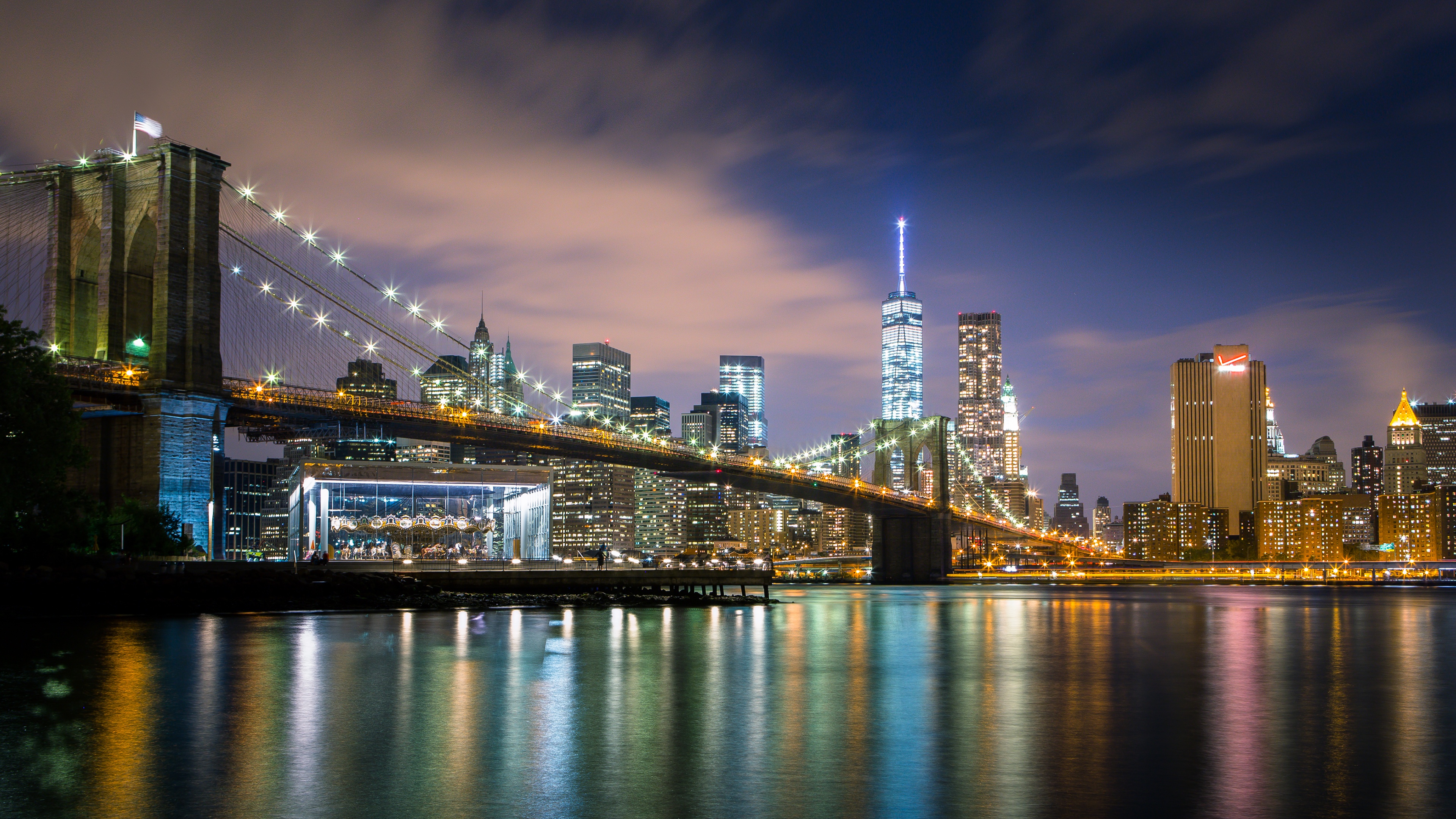 Brooklyn Bridge Wallpaper 4K, Reflections, New York, Cityscape