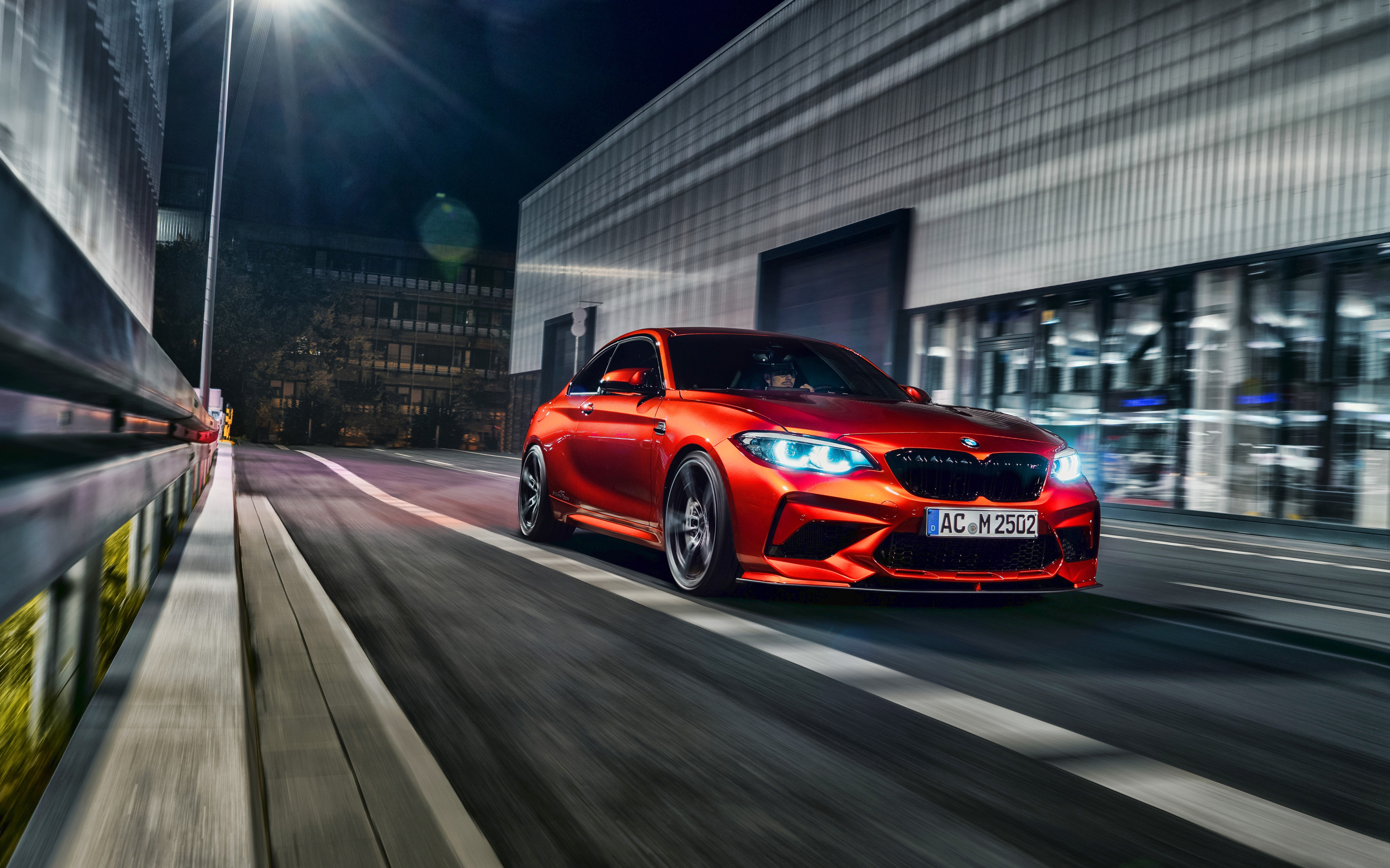 Download wallpaper BMW M2, 4k, tuning, 2019 cars, night race, german cars, orange m2, BMW for desktop with resolution 3840x2400. High Quality HD picture wallpaper