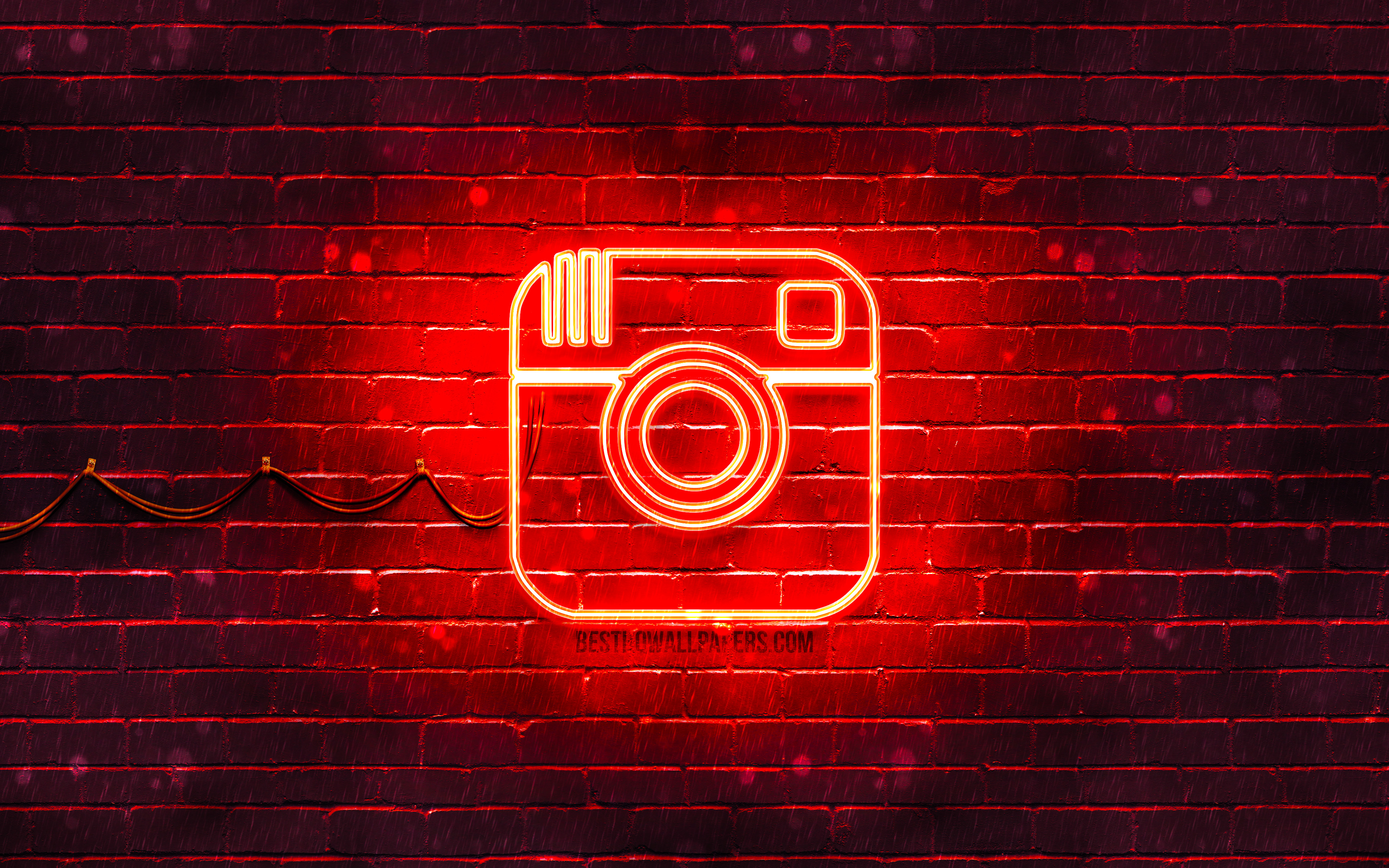 Download wallpaper Instagram red logo, 4k, red brickwall, Instagram logo, brands, Instagram neon logo, Instagram for desktop with resolution 3840x2400. High Quality HD picture wallpaper