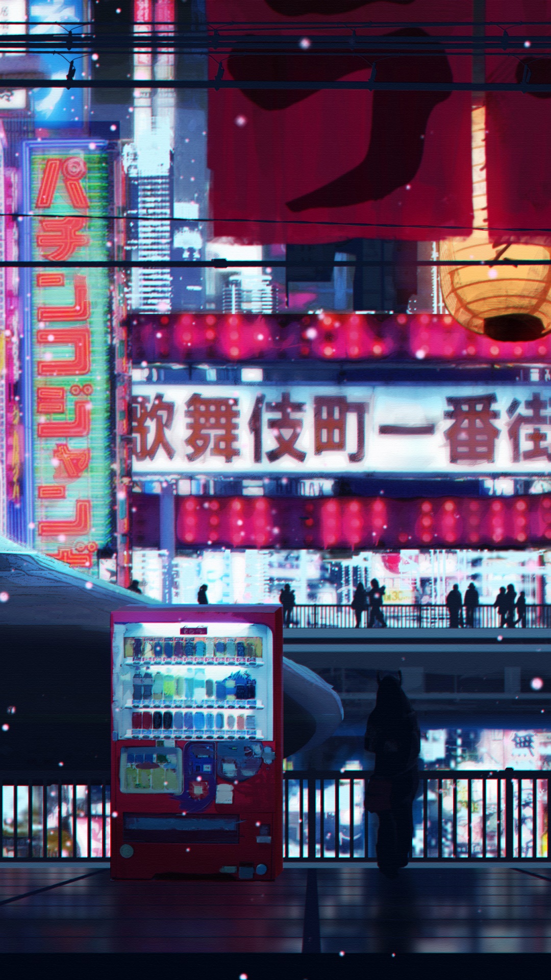 Wallpaper / Anime City Phone Wallpaper, Street, People, 1080x1920 free download