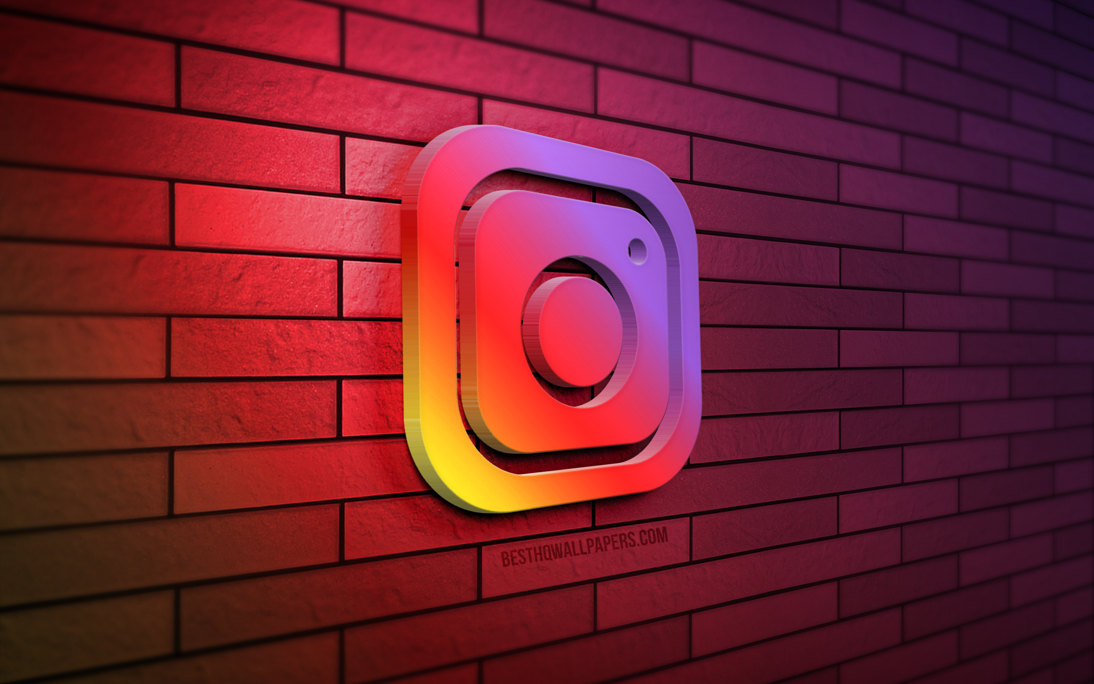 Download wallpaper Instagram 3D logo, 4K, rainbow brickwall, creative, social network, Instagram logo, 3D art, Instagram for desktop with resolution 3840x2400. High Quality HD picture wallpaper