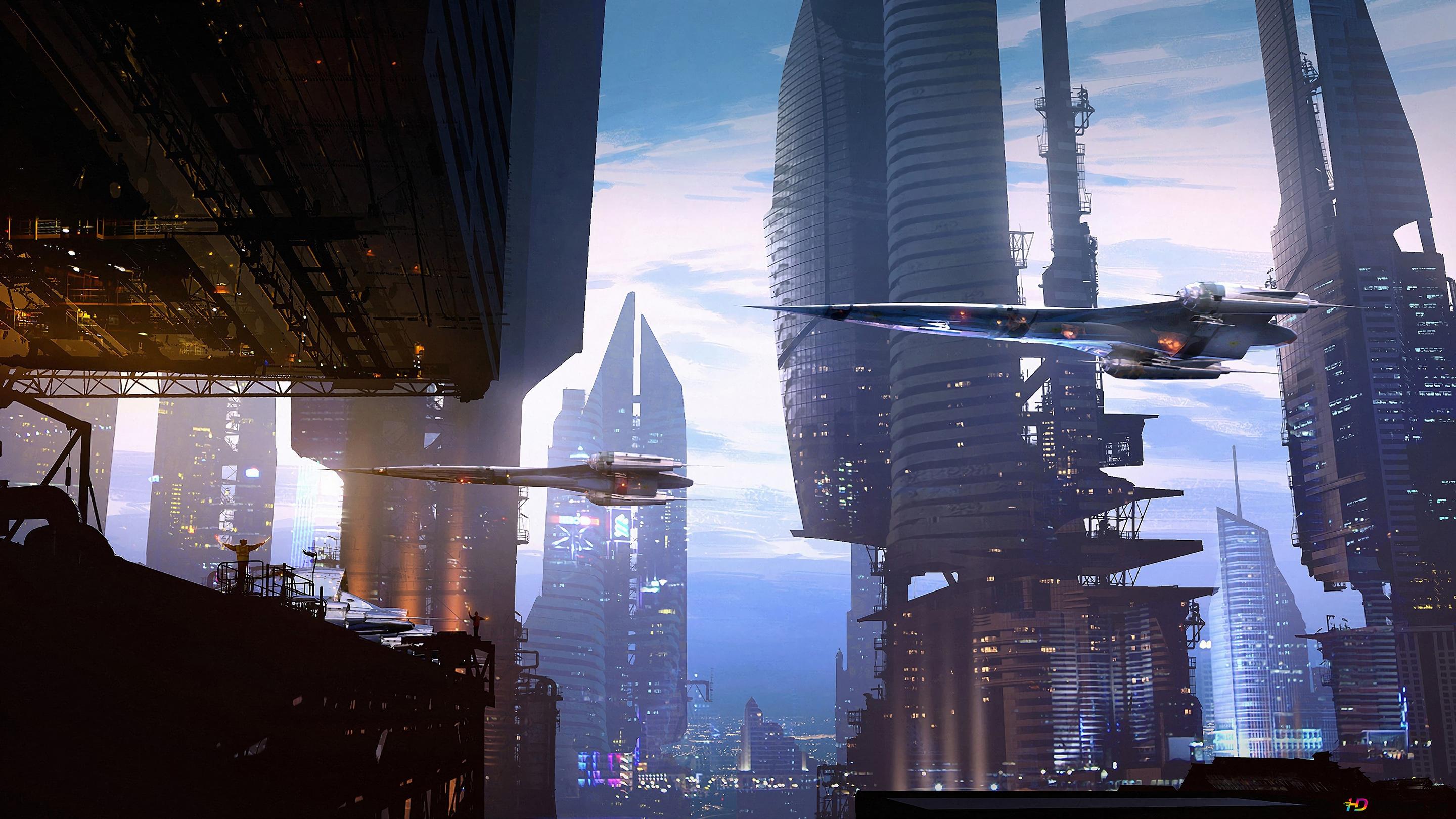Spaceship City Sci Fi 4K Wallpaper Download