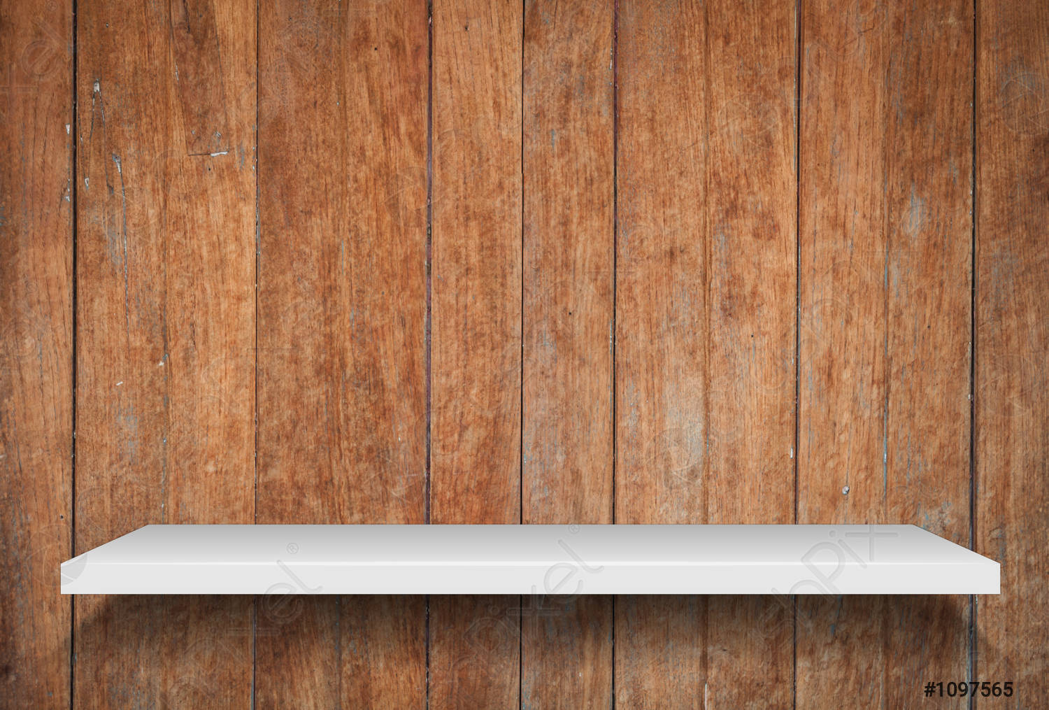Empty shelf on old wooden background
