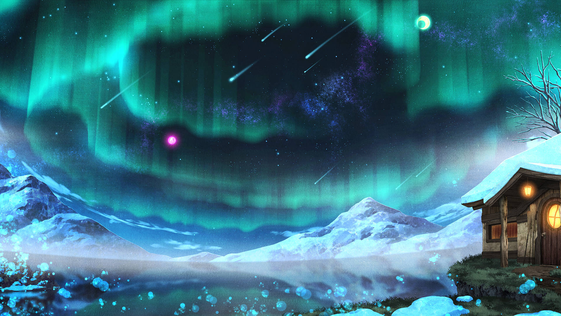 Download Aurora Borealis And Shooting Stars Unique HD Wallpaper