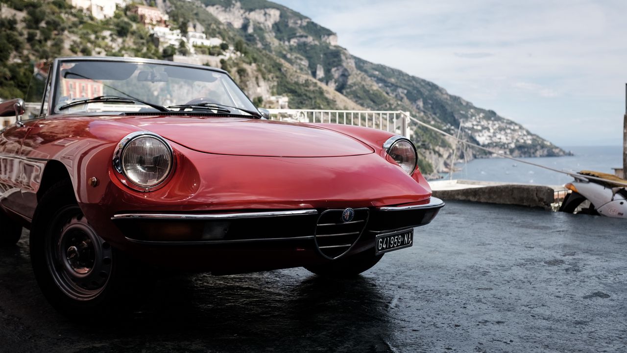 Wallpaper alfa romeo spider, alfa romeo, car, red, headlight hd, picture, image
