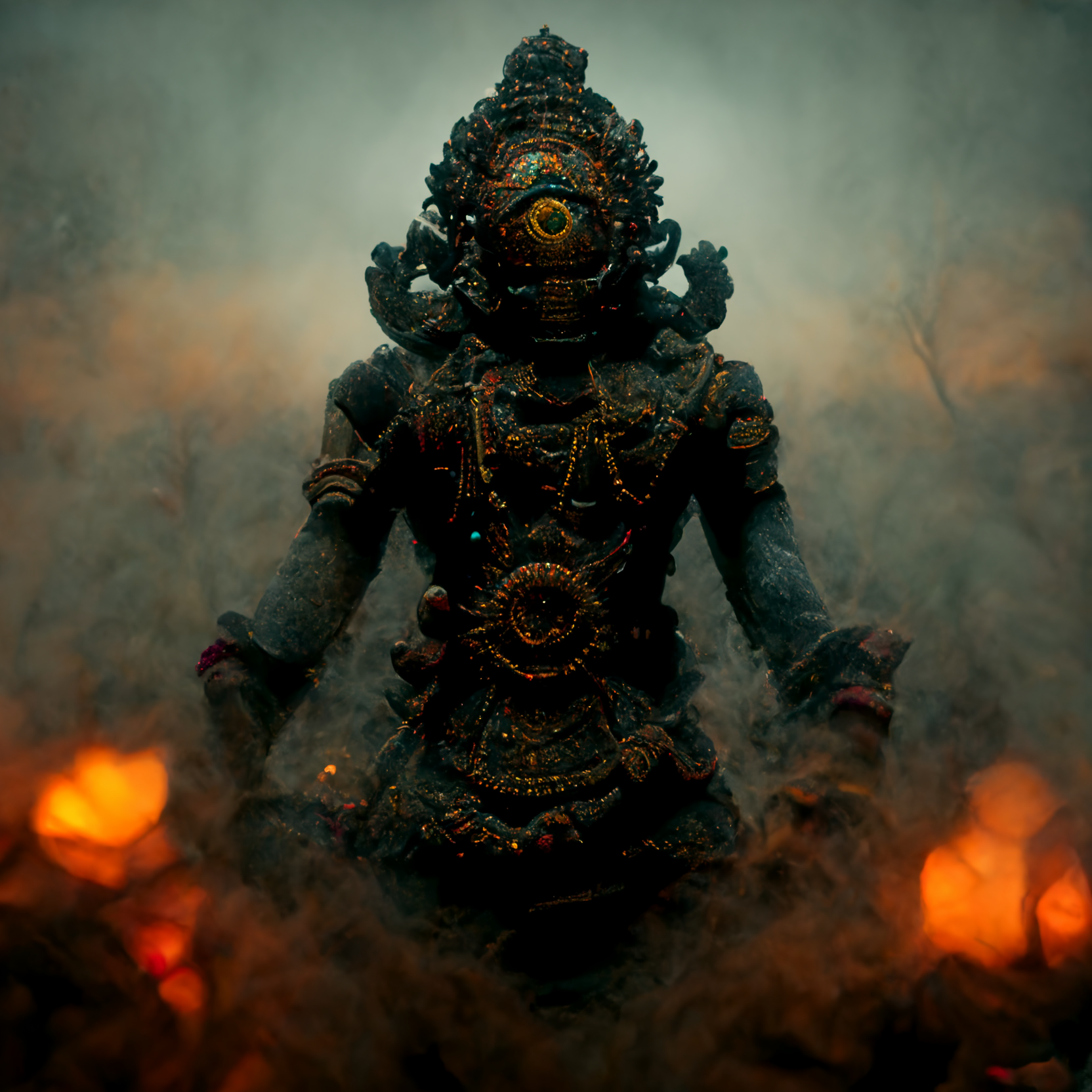 Midjourney prompt: hindu god kaali, postapocalyptic