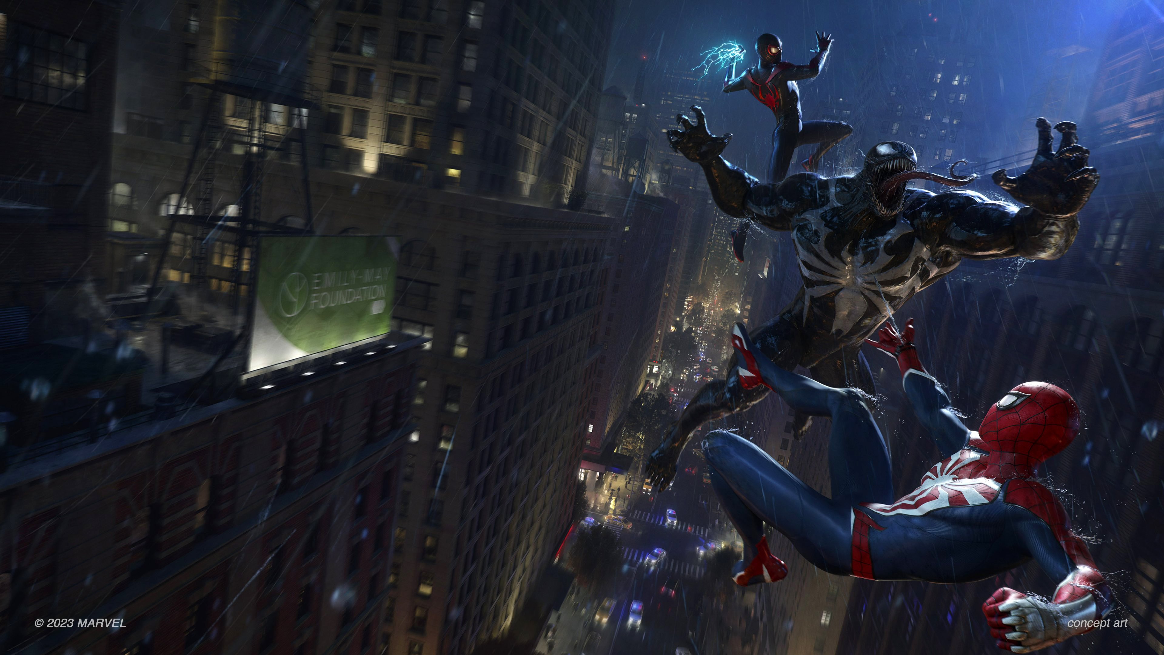 Venom, Miles Morales, Spider Man Fight In Spider Man 2 Game Wallpaper 4K