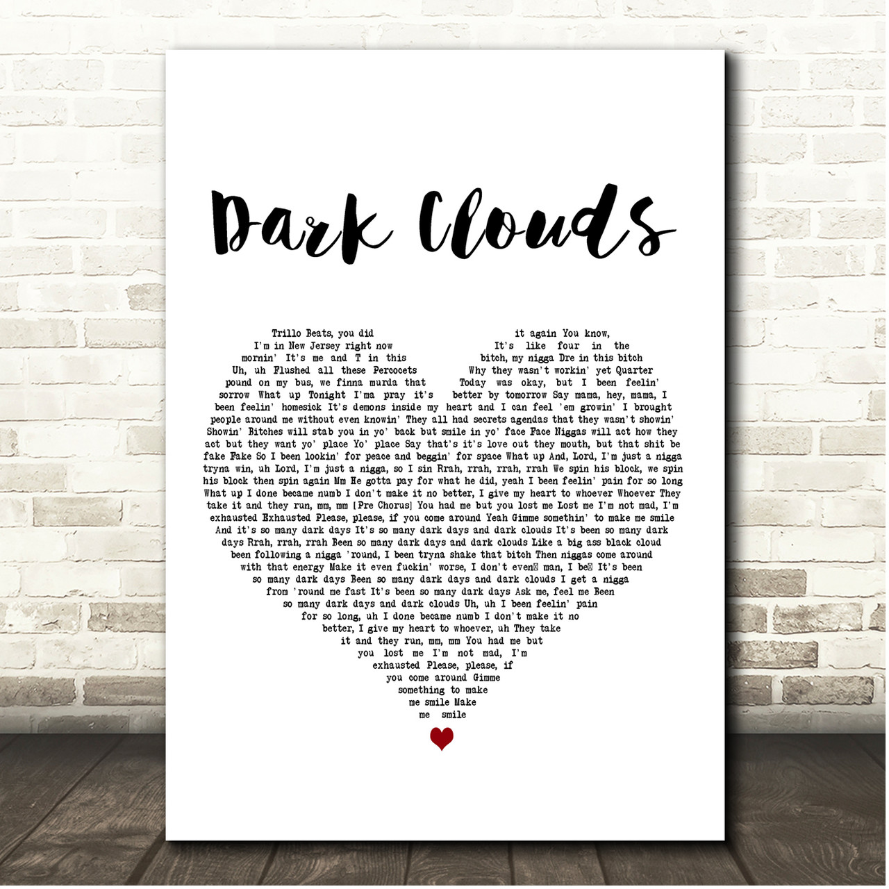 Rod Wave Dark Clouds White Heart Song Lyric Print Lyric Designs