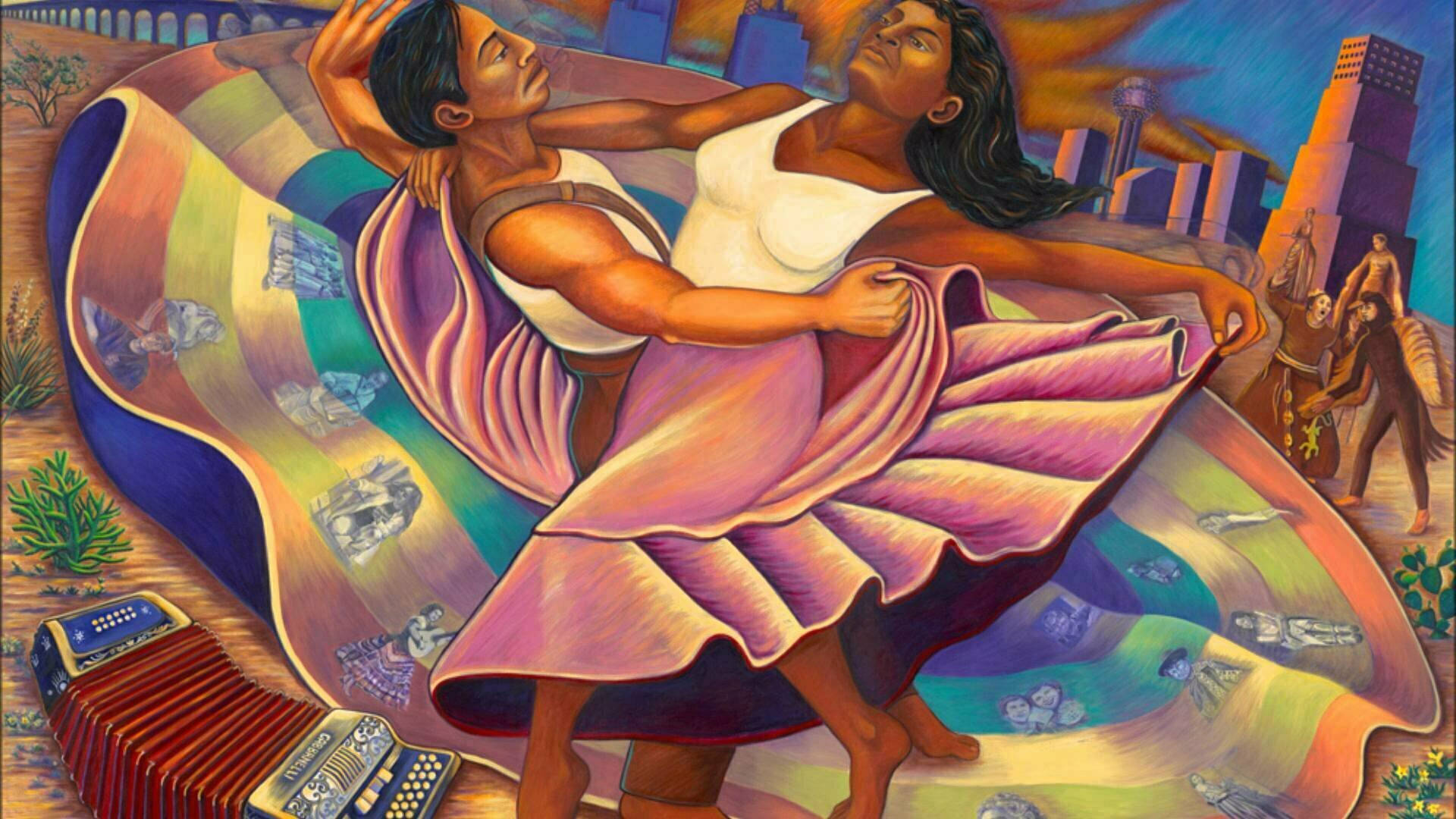 Download El Salon Mexico Folk Art Painting Wallpaper