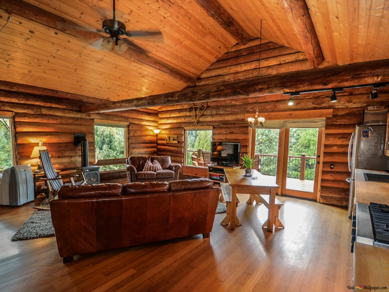 Brown wooden house, log home, rustic, country, pioneer, farm HD wallpaper download
