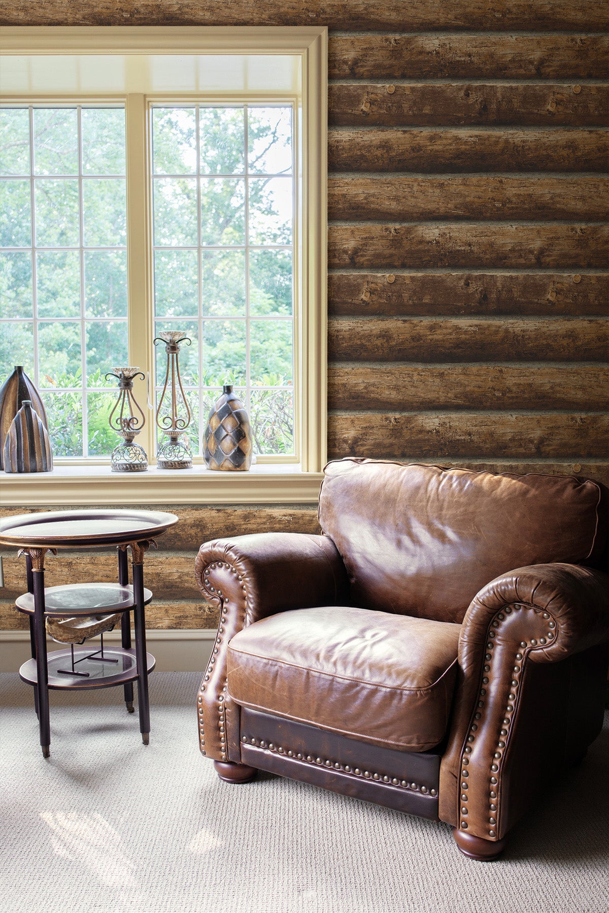 Log Cabin Rustic Wood Peel and Stick Removable Wallpaper