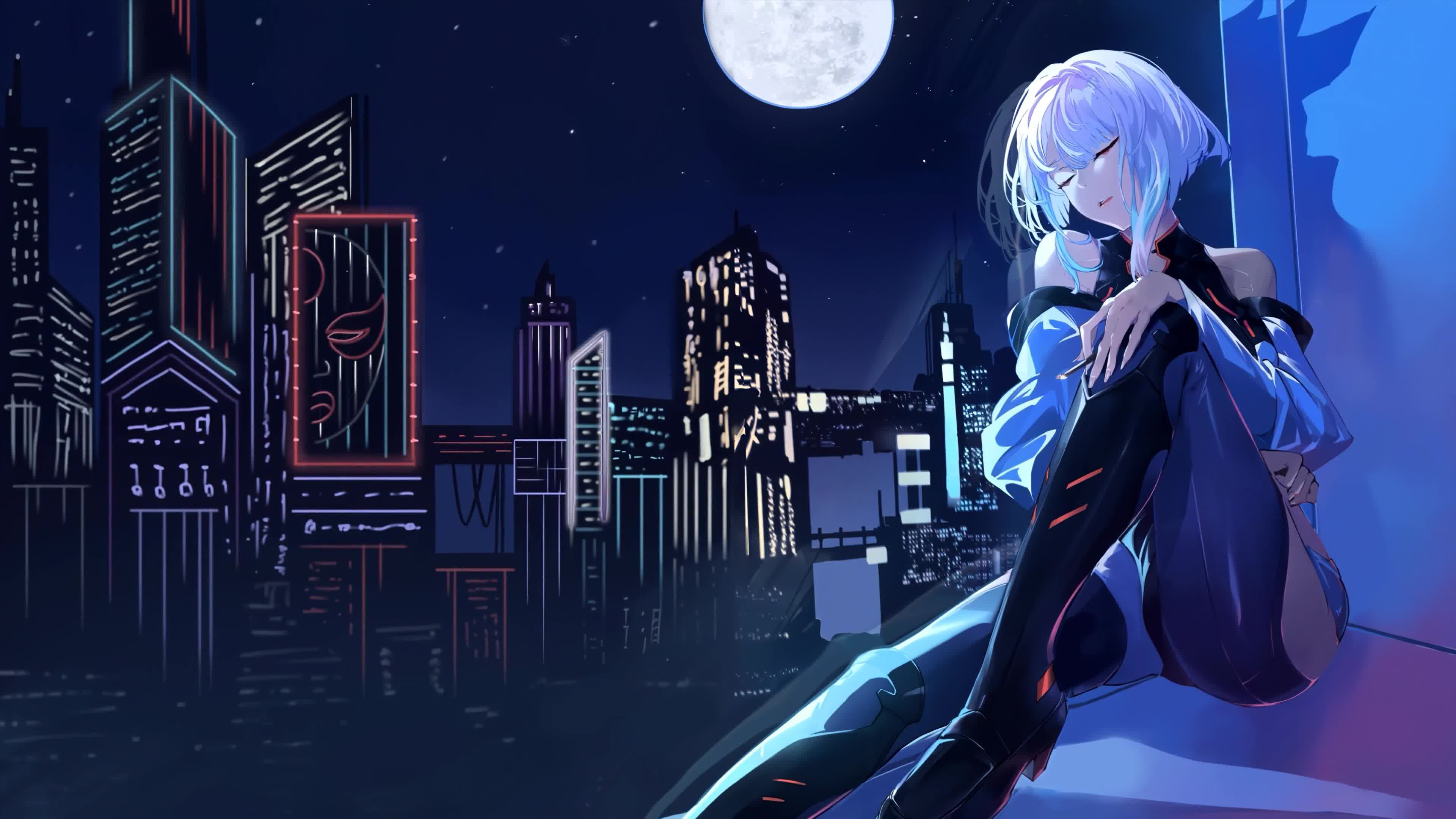 Lucyna Kushinada Late Night Smoking Cyberpunk: Edgerunners Live Wallpaperx2160 Gallery HD Live Wallpaper
