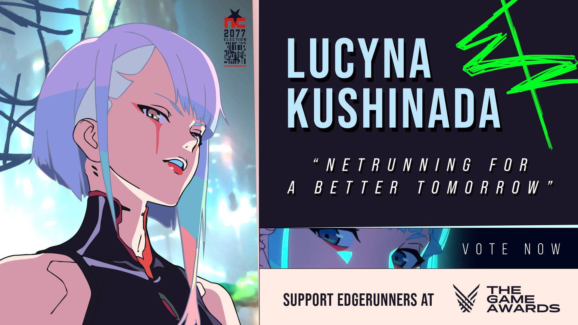 Cyberpunk: Edgerunners'll find out who #TheGameAwards winners are in just a few days But don't run, you can still do your part! Vote Lucy for a better tomorrow ➡