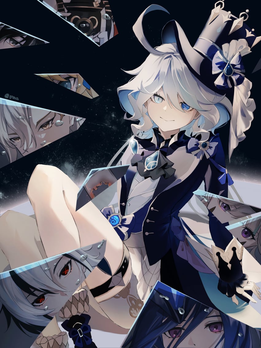 furina, arlecchino, lynette, lyney, neuvillette, and 3 more (genshin impact) drawn