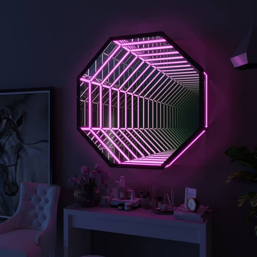 3D Octagon Infinity Mirror Light, Remote Control LED Tunnel Lamp, Creative Multicolor Decorative Mirror Art Night LightMulti Color Changing Light for Home Bedroom Living Room Party Bar CAF(Color:50cm)