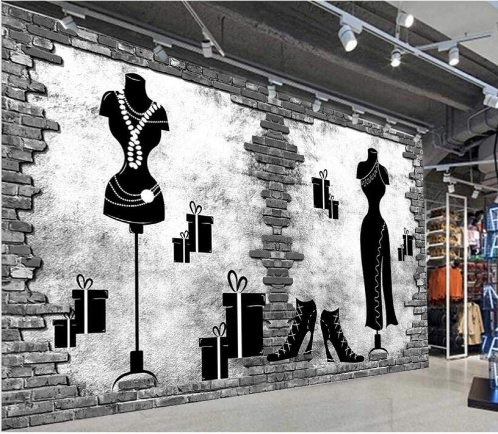 Nostalgic Black And White Plain Clothing Store Fashion Fashion Shop Tooling Background Wall 350Cmx245Cm