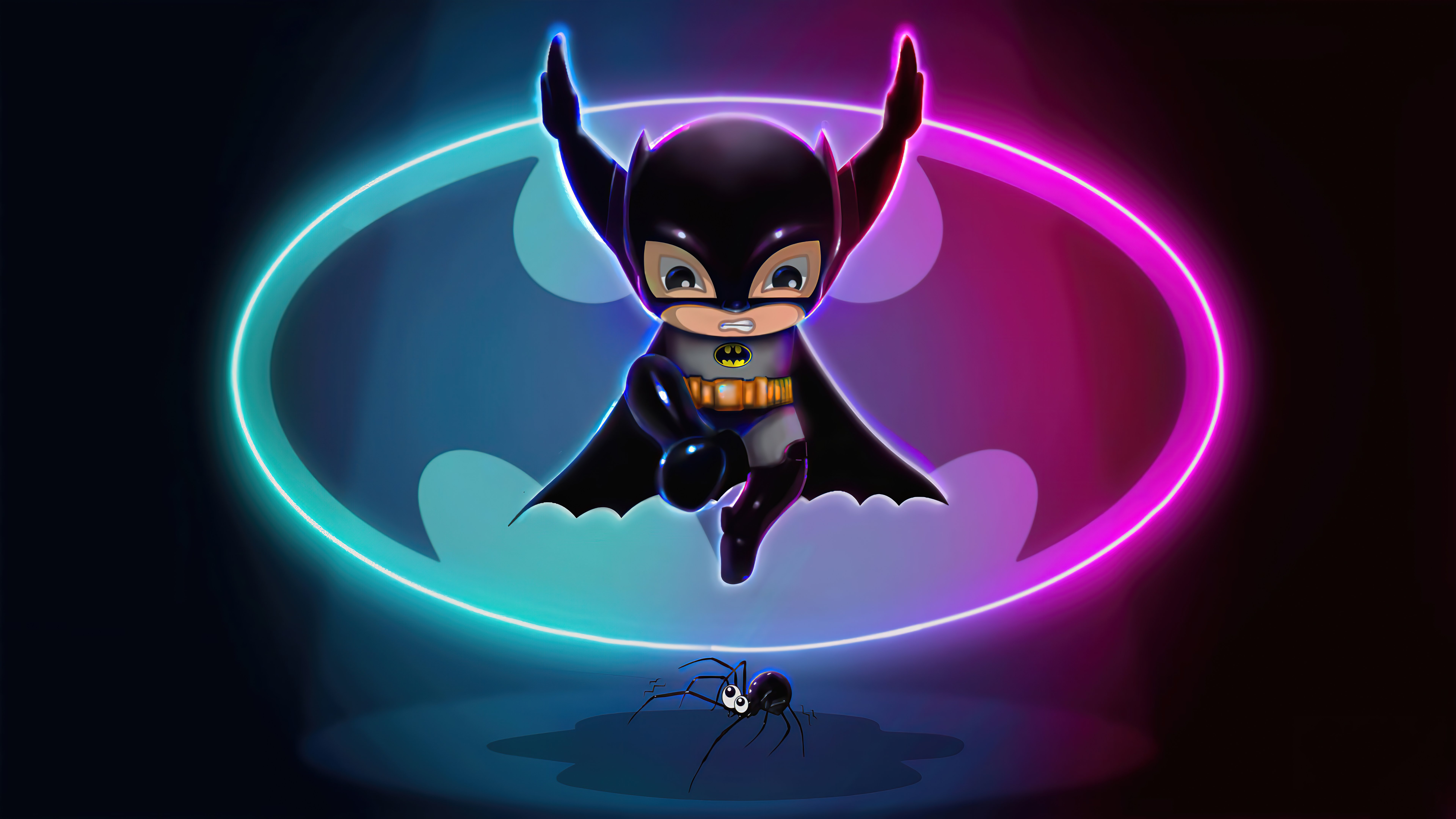 Batman illustration with neon lights Wallpaper 8k Ultra HD
