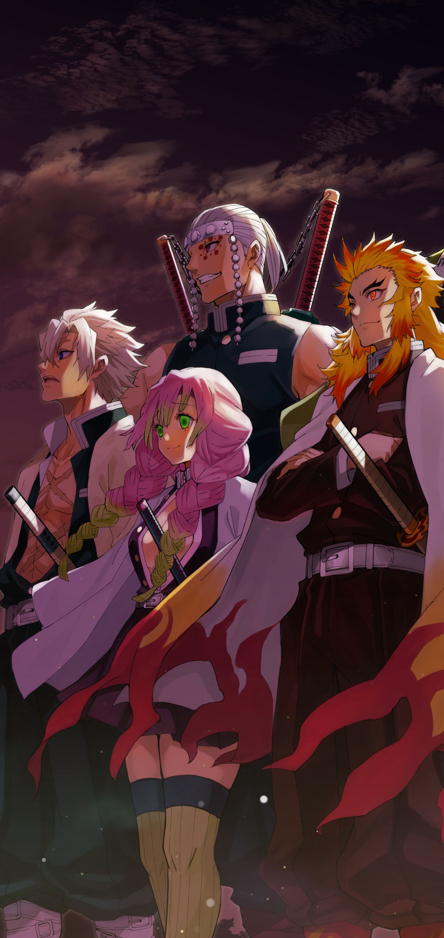 Mobile wallpaper: Anime, Demon Slayer: Kimetsu No Yaiba, Mitsuri Kanroji, Kyojuro Rengoku, Tengen Uzui, Sanemi Shinazugawa, 1428481 download the picture for free