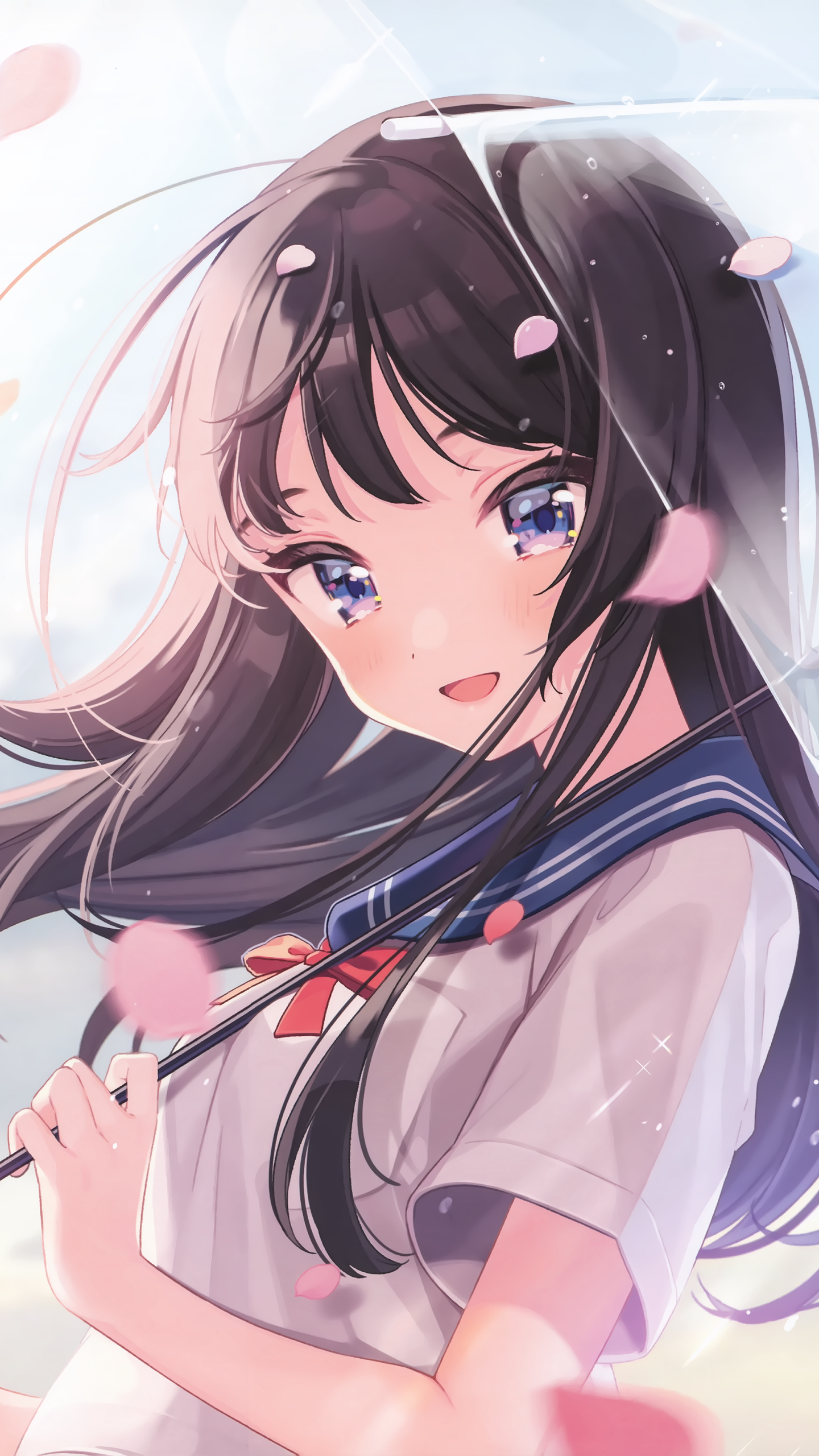 Wallpaper / Anime Girl Phone Wallpaper, Blue Eyes, Black Hair, School Uniform, 1440x2560 free download