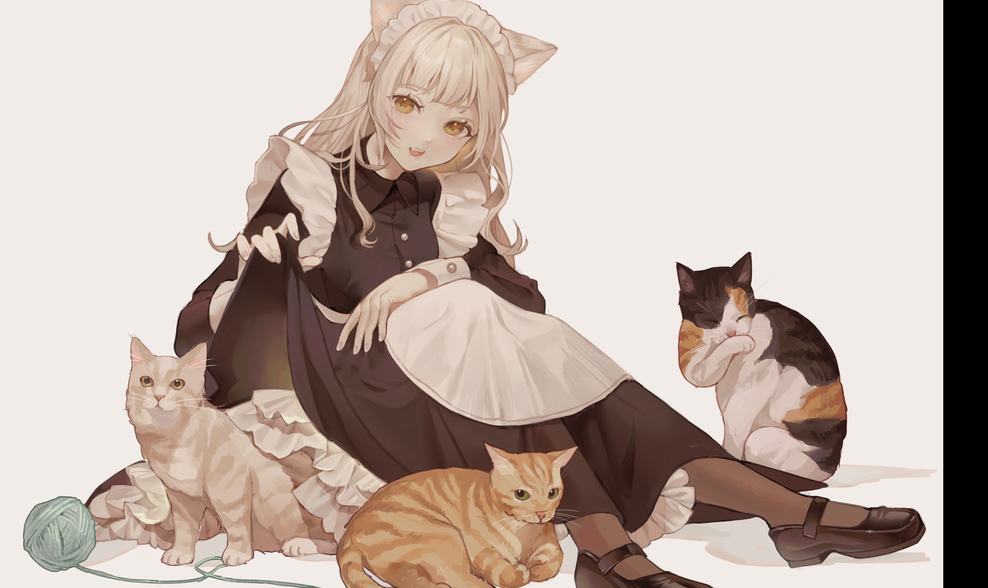 HD desktop wallpaper: Anime, Cat, Girl, Maid download free picture