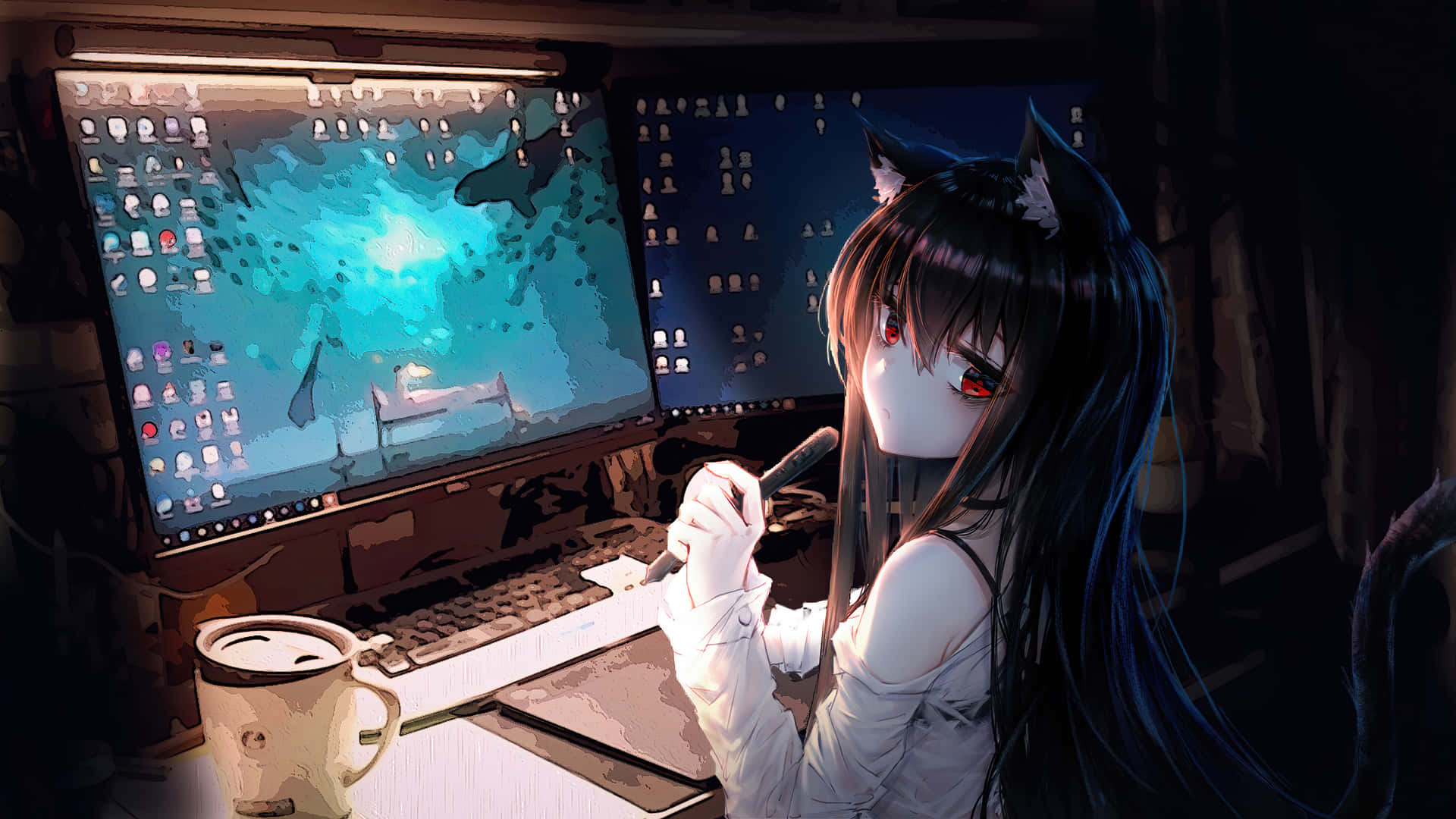 Download Anime Cat Girl Computer Background