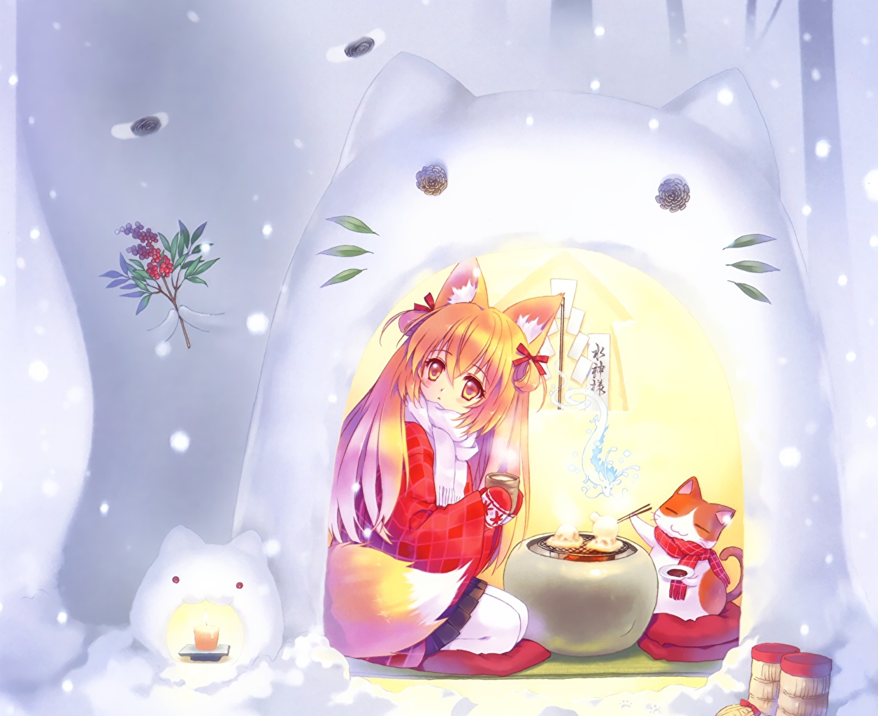 Wallpaper catgirl Cats Anime Girls Snow