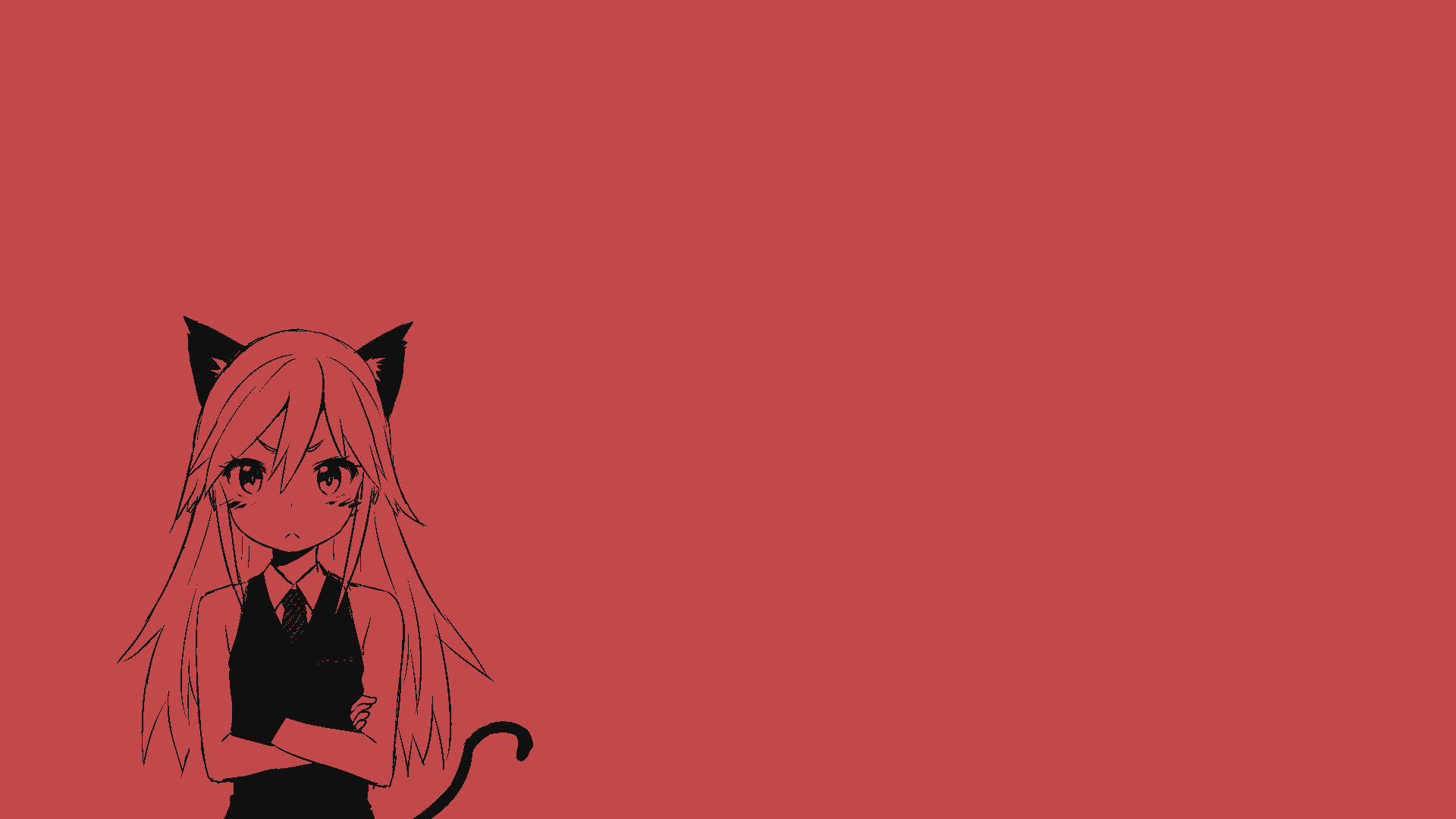 The girl cat, anime red background Desktop wallpaper 1920x1080