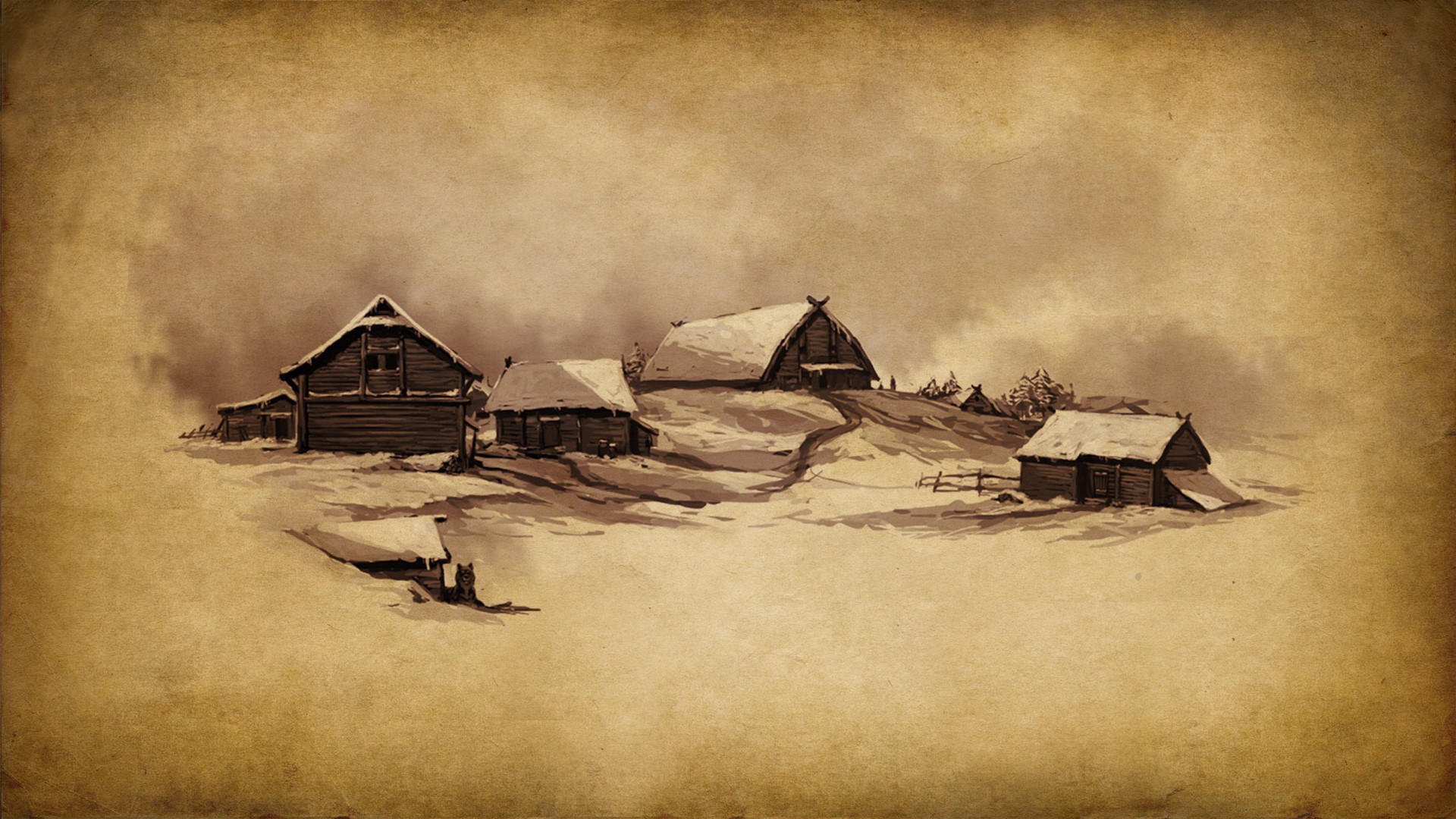 Rural landscape, drawing Desktop wallpaper 1920x1080