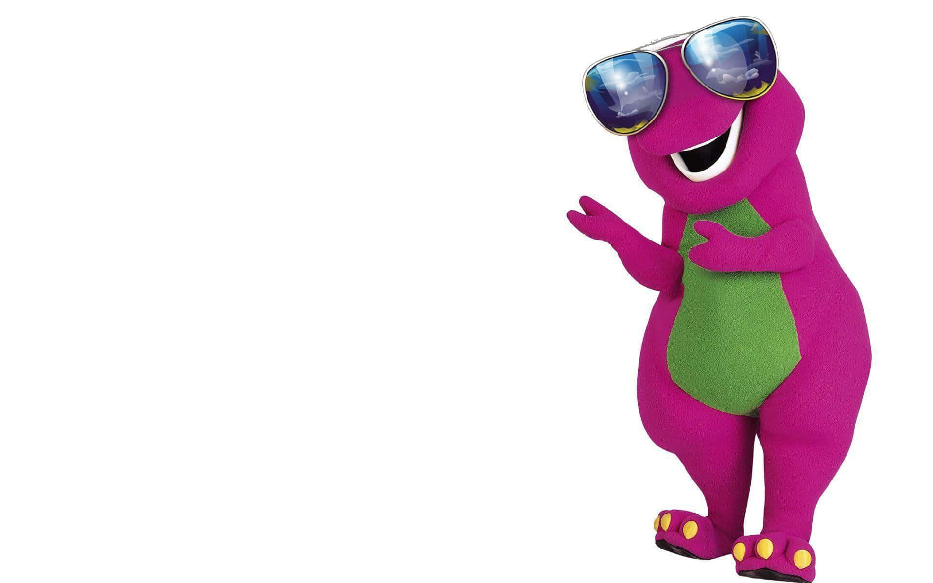 Download Laughing Barney with a Rainbow Background Wallpaper