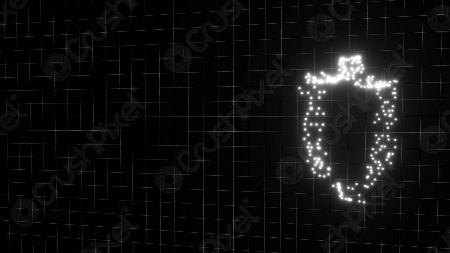 Cyber security concept shield icon on digital grid background, 3D