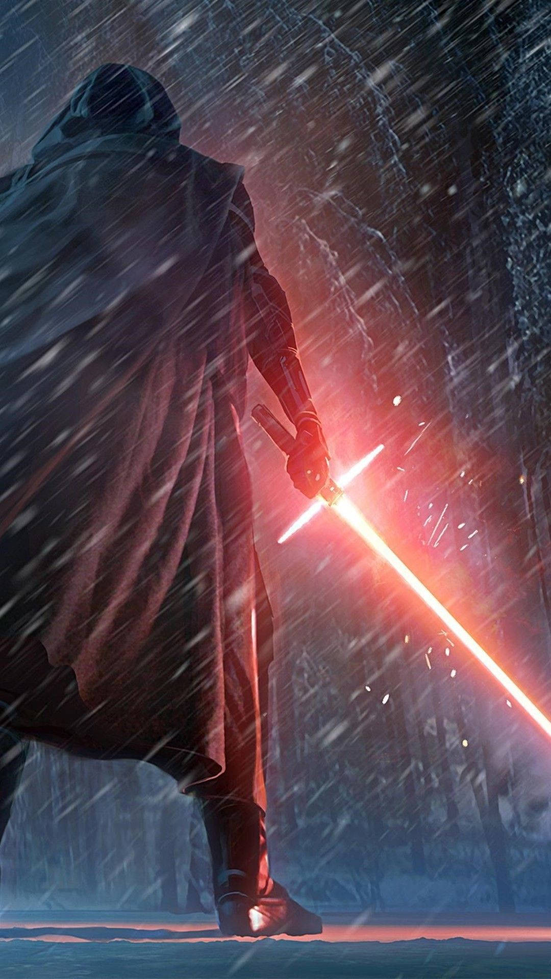 Download The Power of the Dark Side: Kylo Ren and His Lightsaber Wallpaper