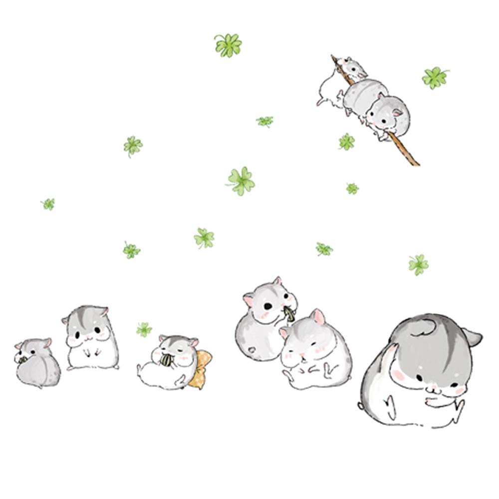 BEST OF BEST Cartoon Hamster Clover Flower Wall Sticker Home Decal Removable PVC Murals Wallpaper Girls Boys Kids Baby Nursery Bedroom Living Room Bathroom Kitchen Window Playroom Decor, Tools