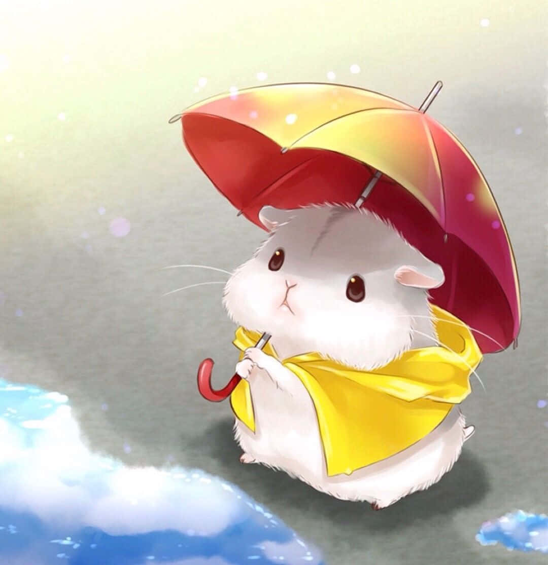 Download a white hamster with an umbrella
