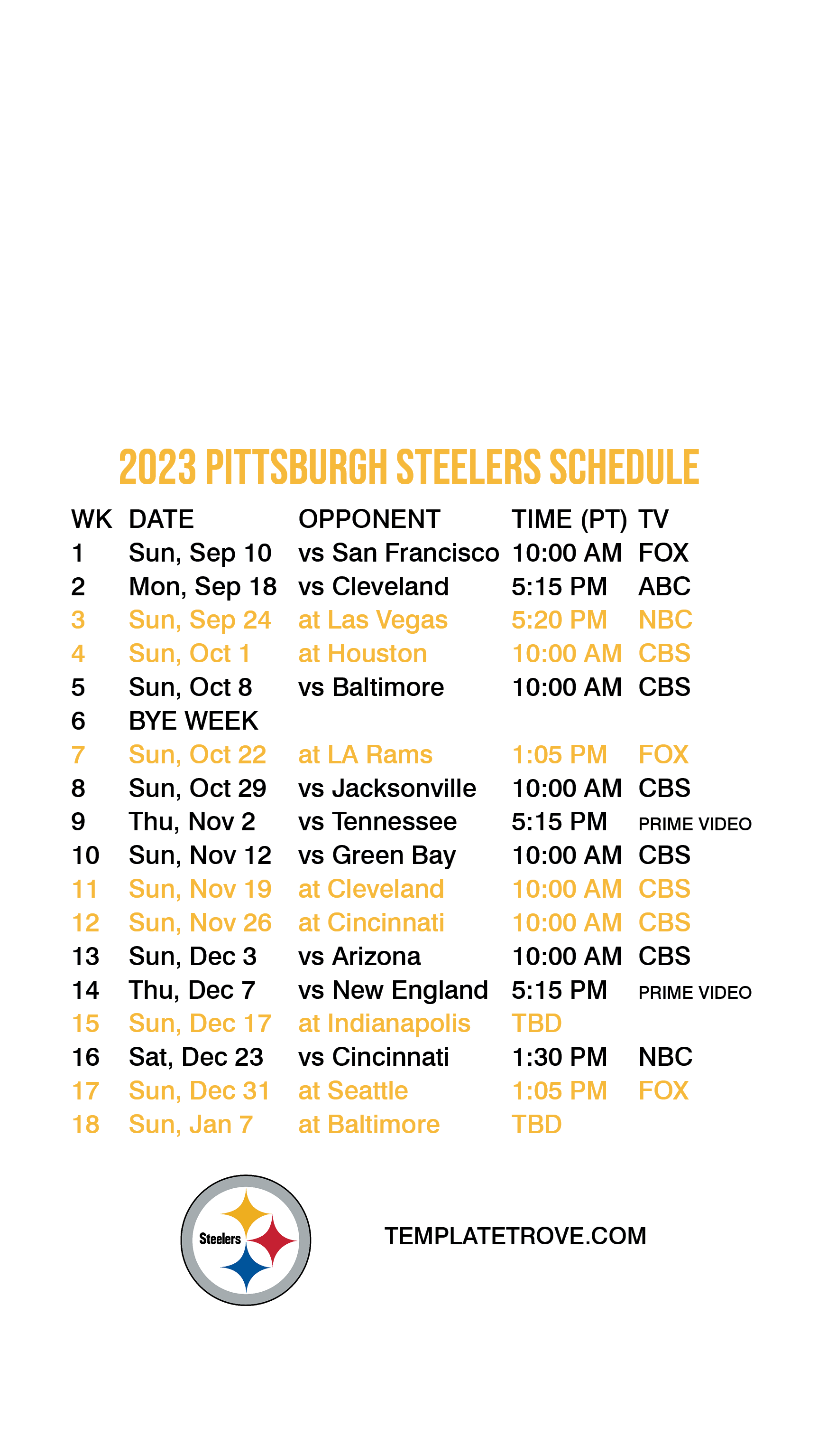 2023 2024 Pittsburgh Steelers Lock Screen Schedule For IPhone 6 7 8 Plus