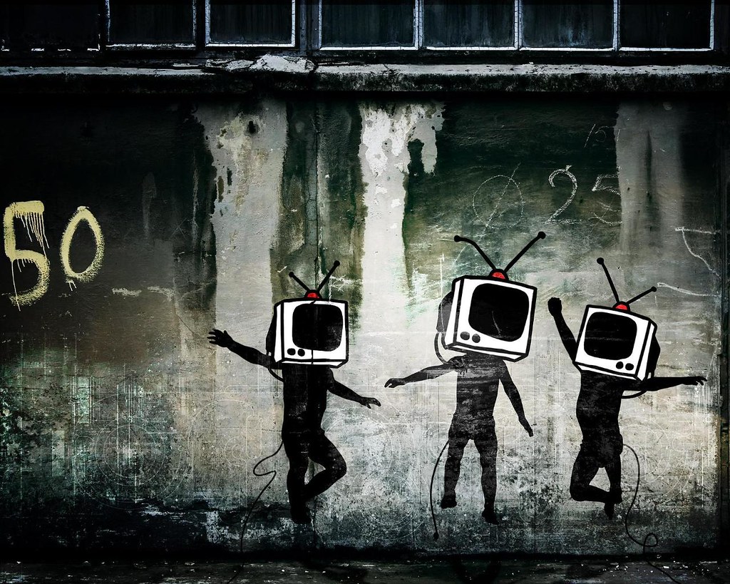 TV man urban graffiti wallpaper
