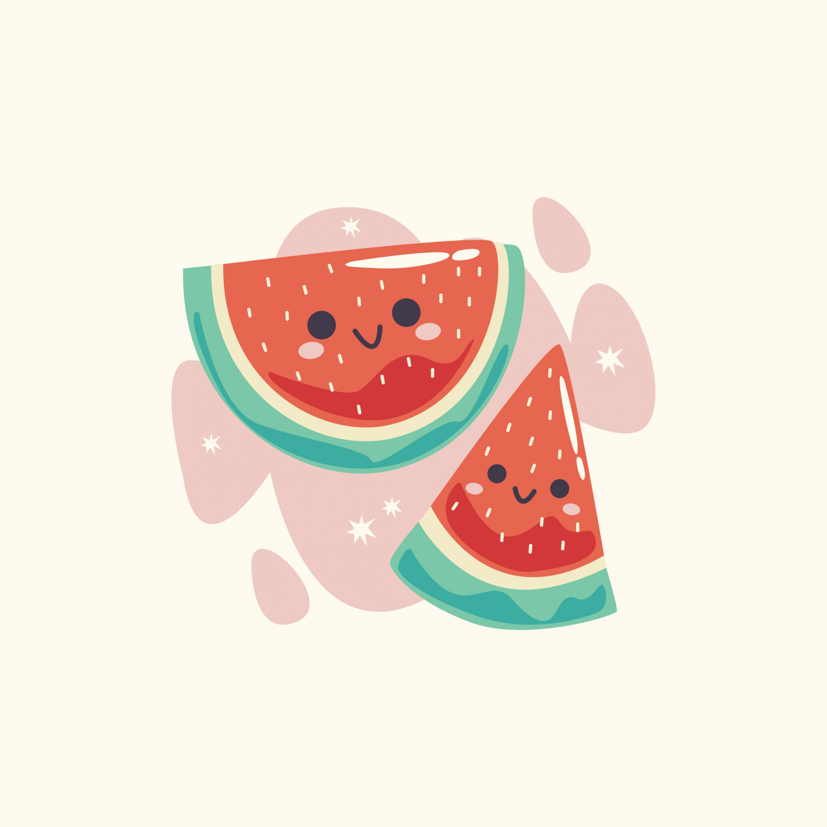 Cute, kawaii anthropomorphic cartoon watermelon seamless pattern with a  wavy background. Great for Spring or Summer fabric, scrap-booking,  gift-wrap, wallpaper, product design product design. Vector 6398114 Vector  Art at Vecteezy