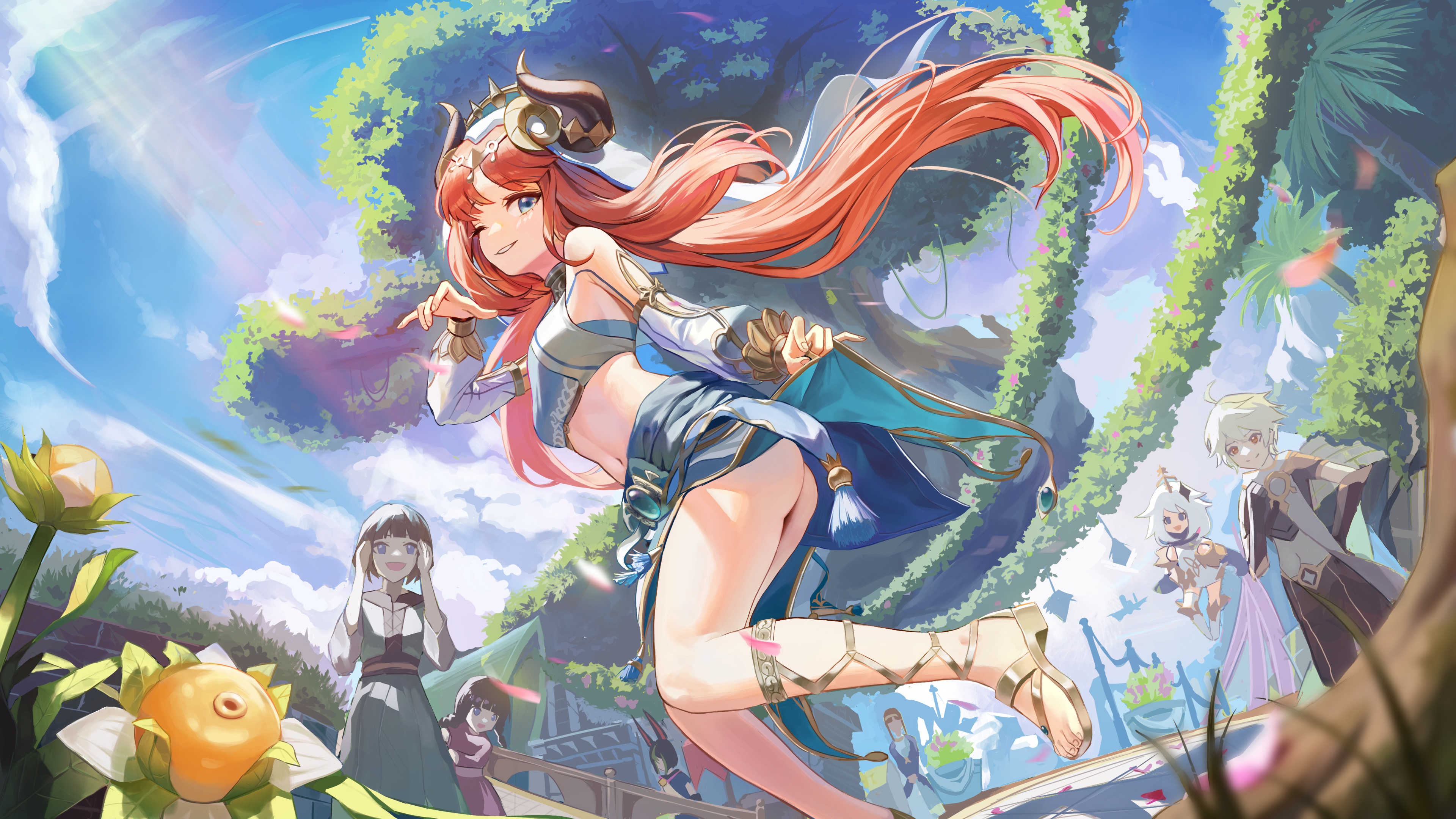 fogeun genshin impact nilou paimon dress horns nopan skirt lift wallpaper