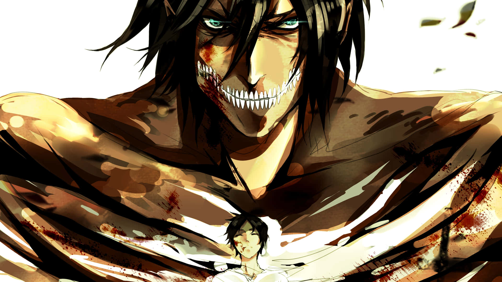 Download Eren, transformed into a Titan, stands ready to defend against even the largest of enemies Wallpaper